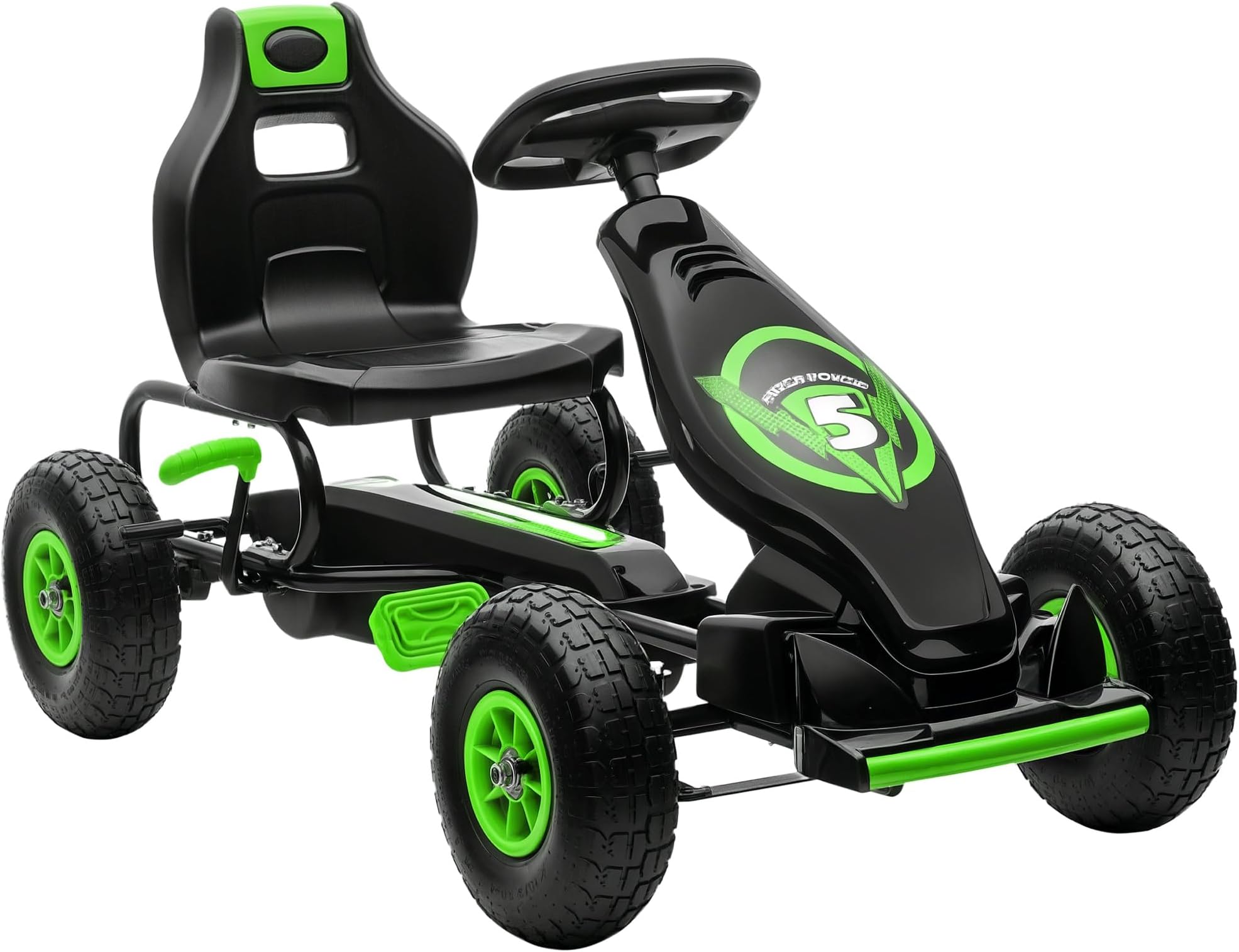 Aosom Kids Pedal Go Kart Ride-on Toy Ergonomic Comfort Ages 5-12 Green | Pedal Car, Tough Wear-Resistant Tread, Go Cart Kids Car for Boys & Girls, Suspension System, Safety Hand Brake