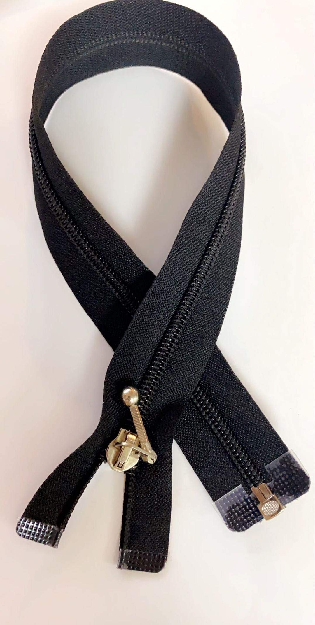 41cm / 16” Black Open Ended Zip with Black Nylon Teeth Silver Ball Runner Medium Weight Separating Zip for Coats, Hoodies, Sportswear, Fleece Jackets Zipper