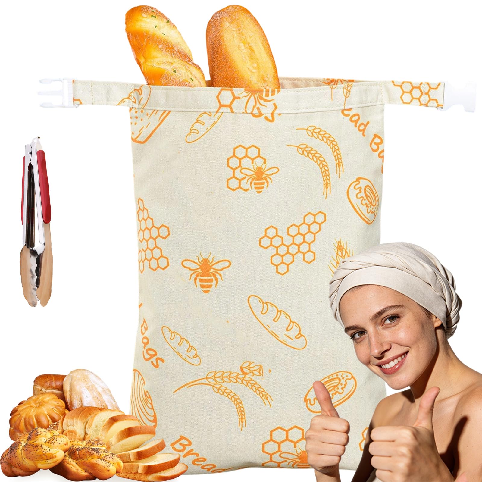 Loafguard Beeswax Bread Bag, Reusable Beeswax Bread Bag, 12x17inch Cotton Bees Wax Breadbags, Stays Fresh Up To 3x Longer, For Keeping Toaster Loaf Sandwich Fruits Vegetables Fresh (A,1PC)