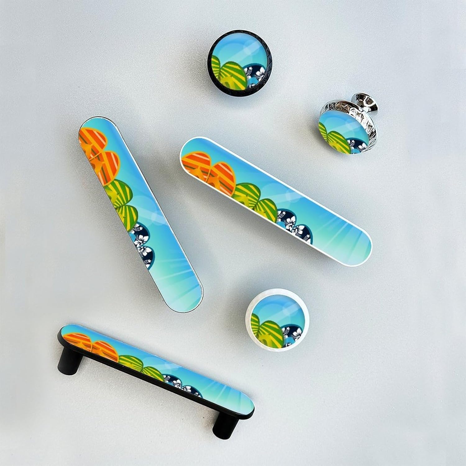 4 Pack Colorful Flip-Flops Pattern Cabinet Pulls, 3.75 Inch Hole Center Drawer Handles for Kitchen Cabinets, Bathroom Vanity, Dresser Cupboard Doors-Black