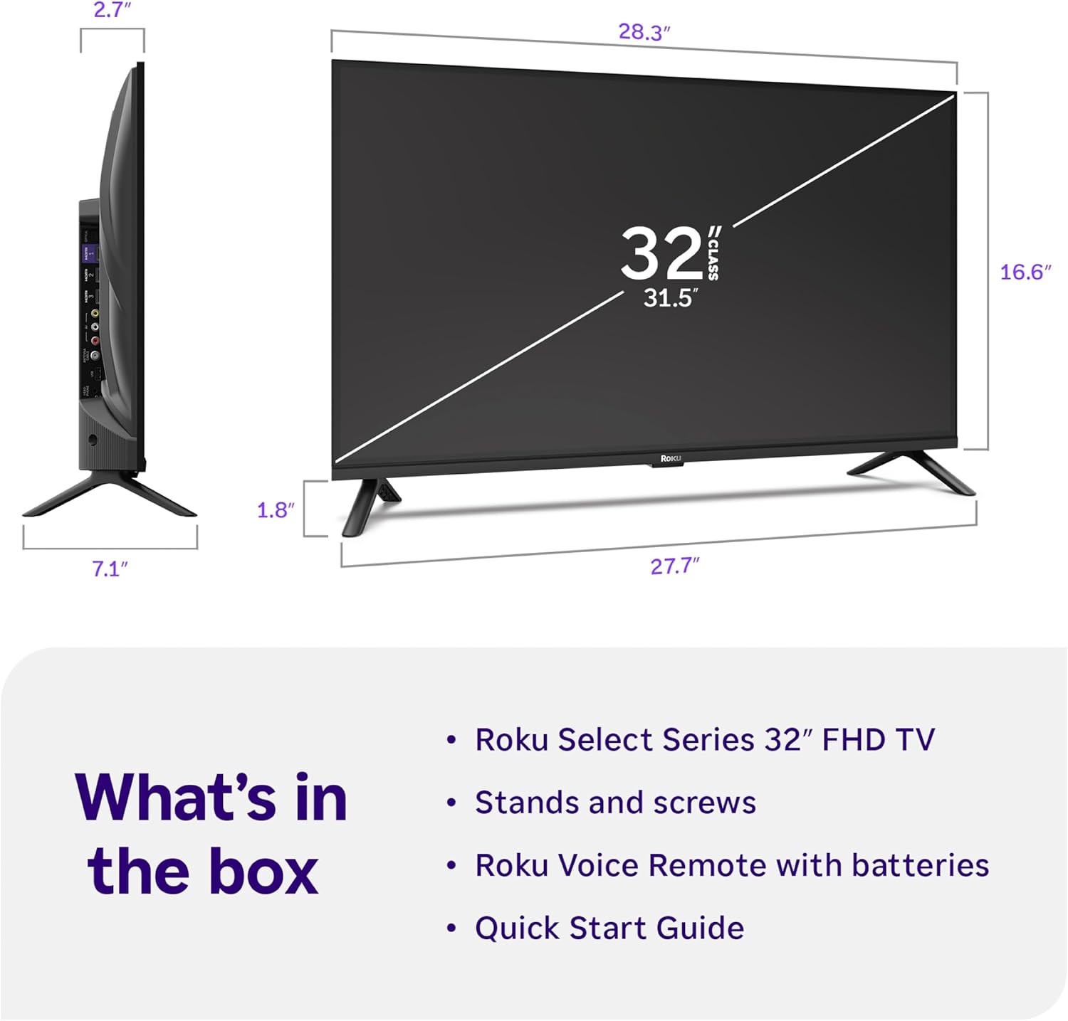 Roku Voice Remote with labeled buttons for power, navigation, voice control, and app shortcuts.