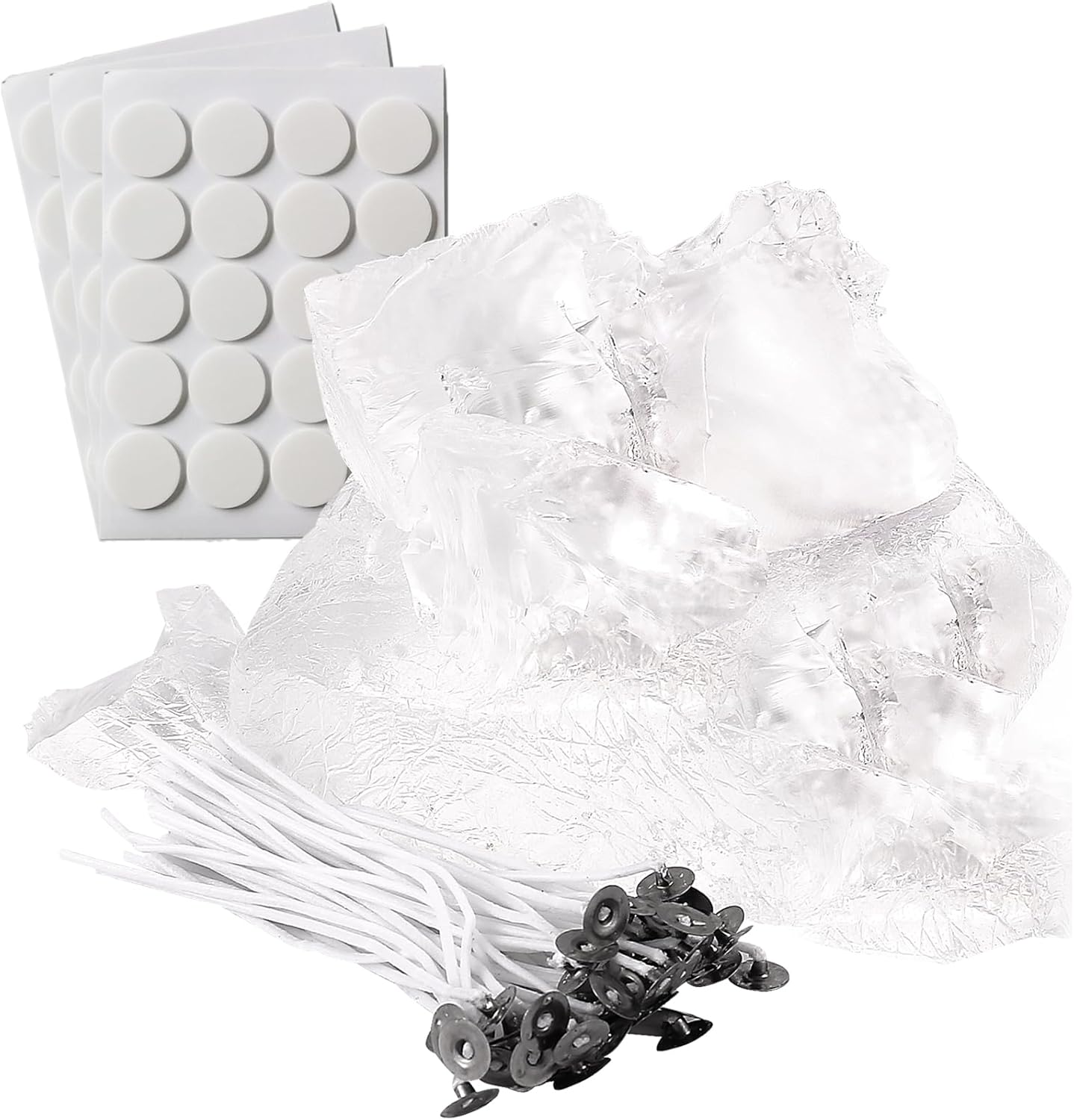 4.4lb Gel Wax for Candle Making, DIY Clear Wax Gel, Handmade Jelly Candle with 50pcs Wicks and 60pcs Wick Stickers(2.2 lb x 2 Bags)