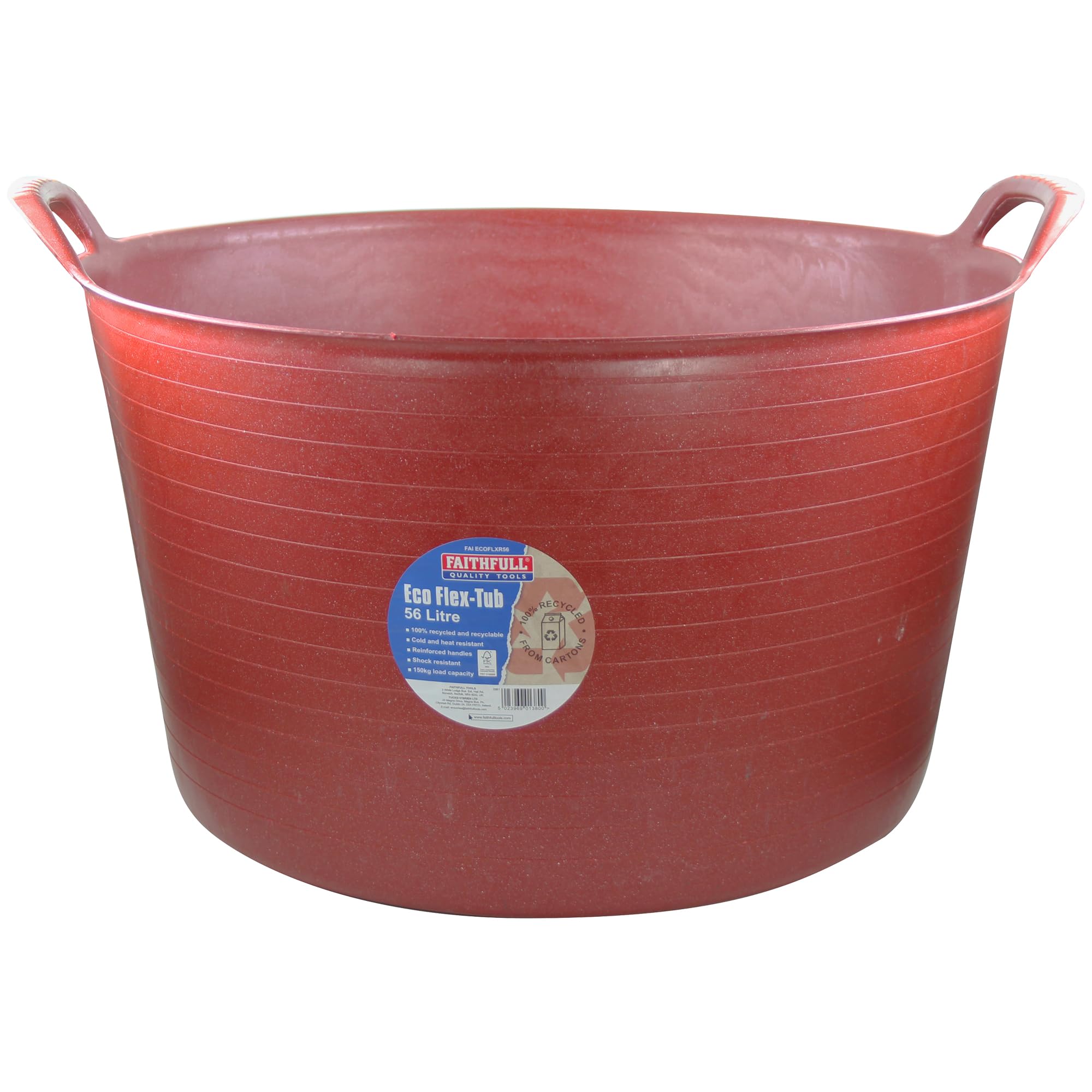 Faithfull Eco Flex Tub, Multi-Purpose, Durable & Sustainable Flexible Bucket with Reinforced Handles – 56 Litre (12gl), Red