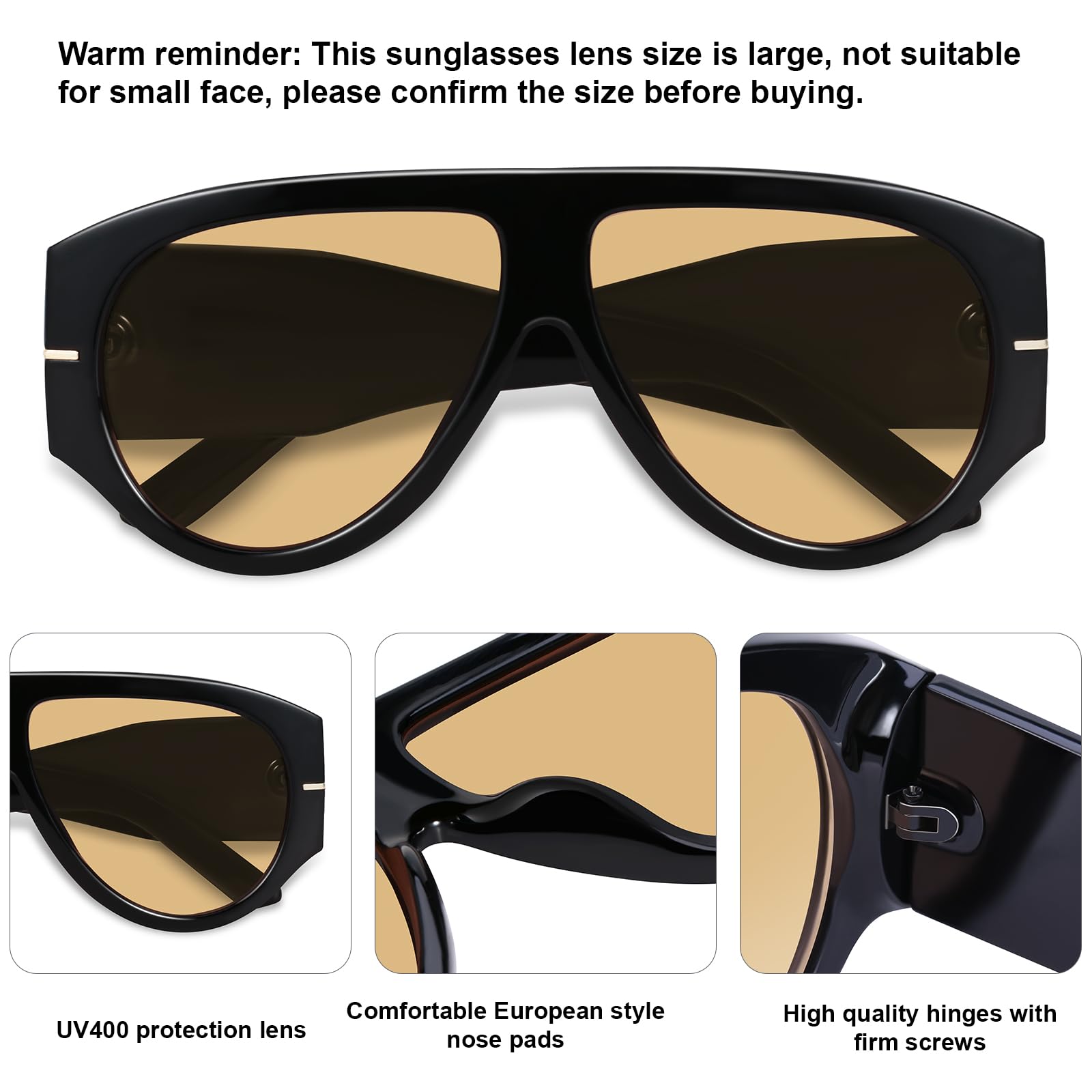 Übergroße Retro-Sonnenbrille für Damen und Herren, 70er-Jahre, dick, klassischer Vintage-Stil