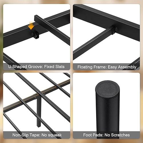 Miniatura 24 de VECELO Base de cama de tamaño individual con cabecera y estribo, base de colchón de plataforma metálica, listones de acero resistente, no necesita