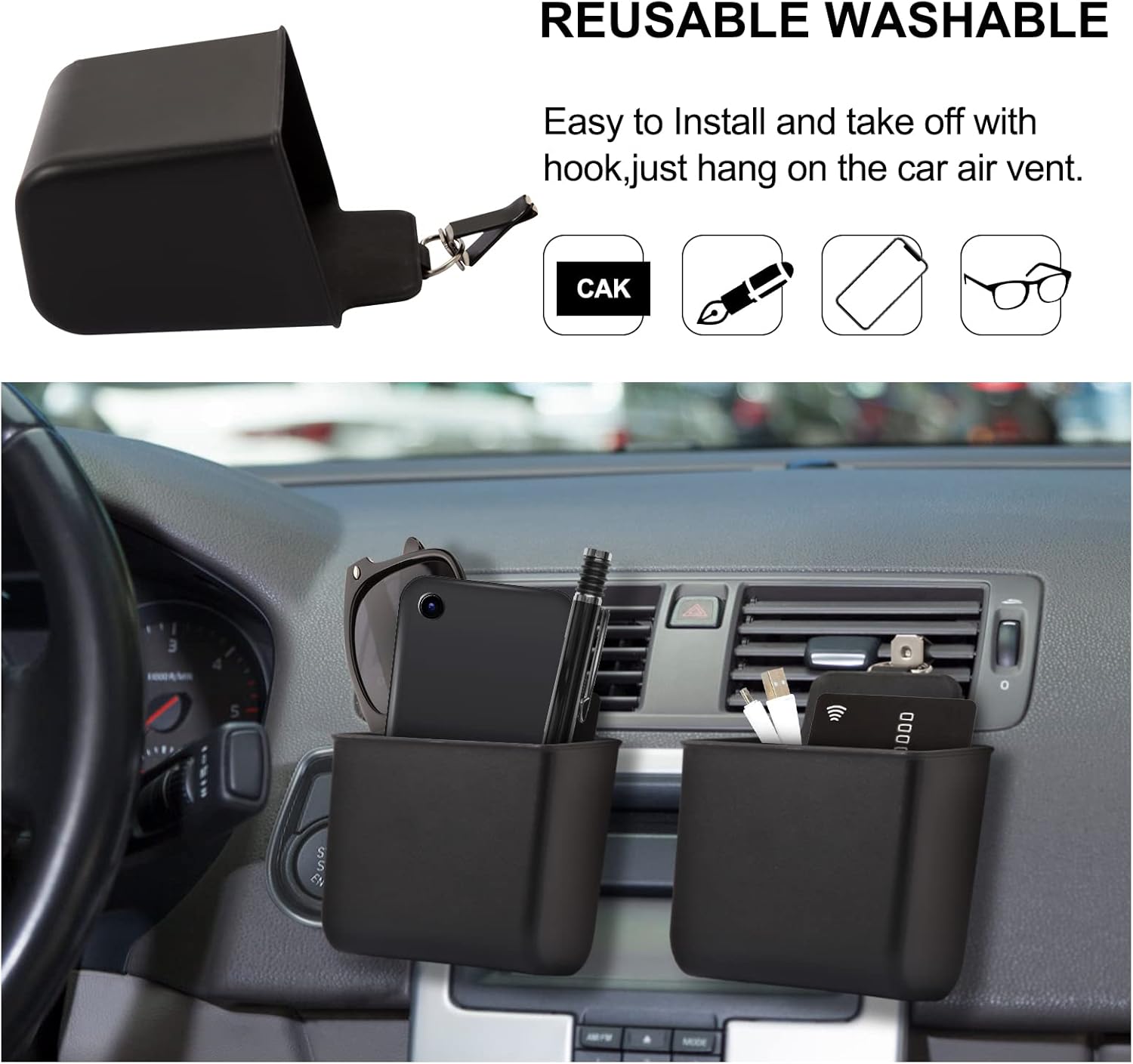 EuthuLove 2 PCS Car Air Vent Storage Bag Organizer Pocket Sunglass Holder Car Mount Holder Organizer : Automotive