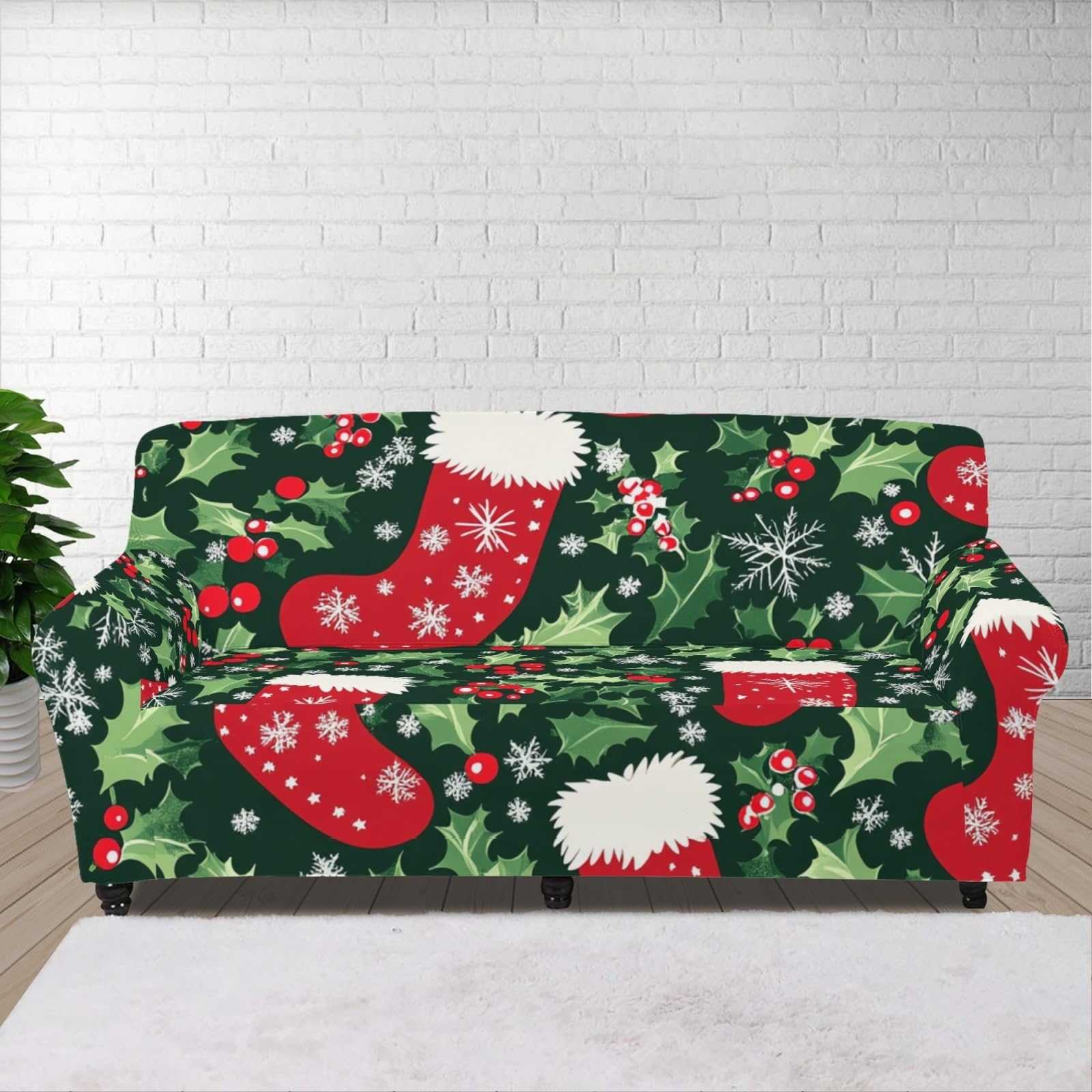 Housse Canape 2 Places Bas De Noël Housse Canapé Extensible 1 Places,avec Accoudoirs,Super Élastique Sofa Cover,Antidérapante,Antisalissure,Lavable