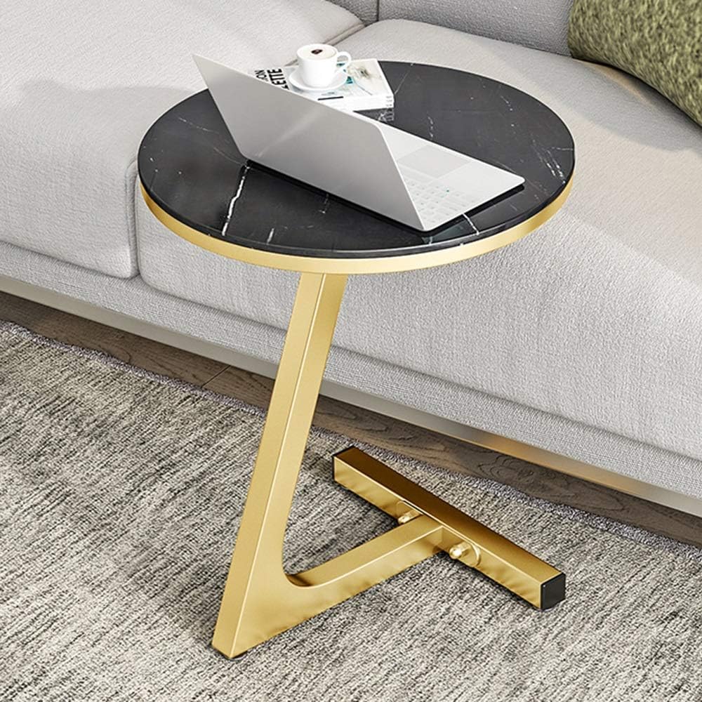 Side Table/End Table,Home Coffee Table - Marble Effect Top & Metal Frame - Round Occasional Stand 2 Tier Tea Table for Living Room Home and Office