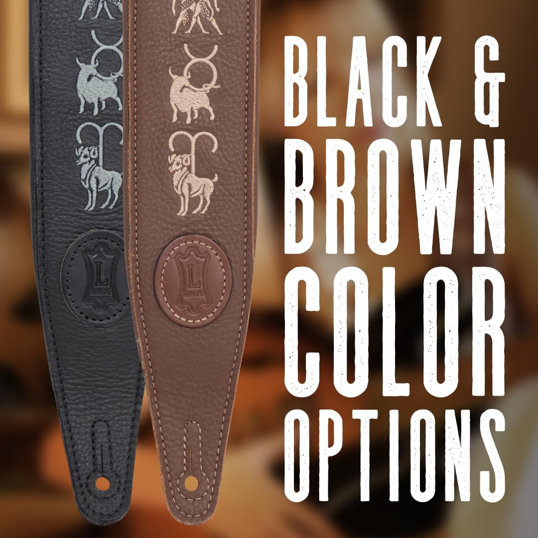 Levy's Leathers 2.5" Garment Leather Guitar Strap Embroidered with Zodiac Signs; Black (MG317ZE-BLK)