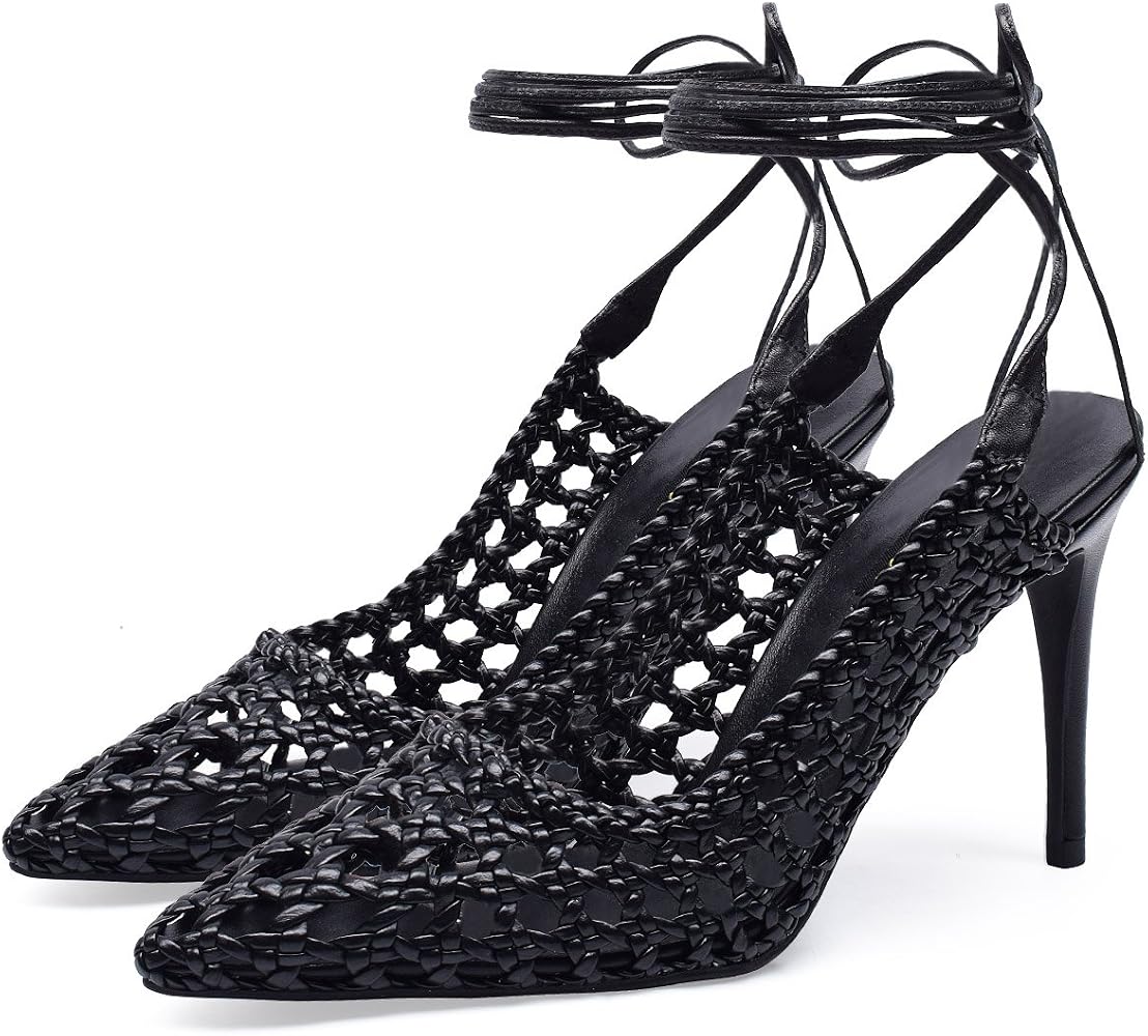 Amazon.com: Pati Tacones Altos Mujeres Trenza Sandalias Altas Punta Punta  Stiletto Estilo Joven, negro, 6 : Ropa, Zapatos y Joyería
