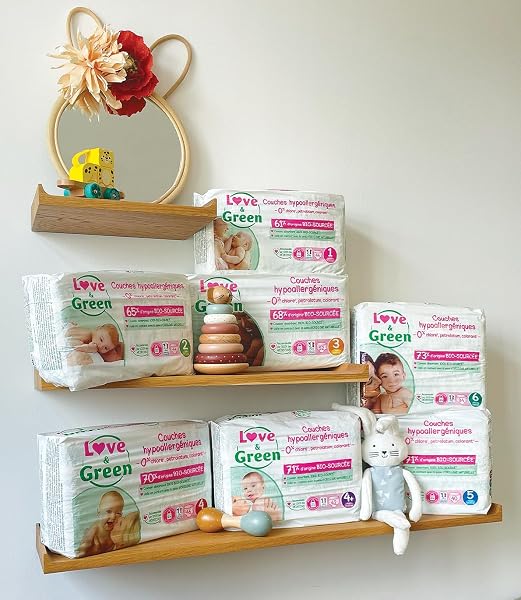 Love & Green - Couches Bébé Saines et Ecologiques - Taille 6 (15+ kg) - 34 couches - Absorbante, anti-fuites et sans ingrédients indésirables - 4