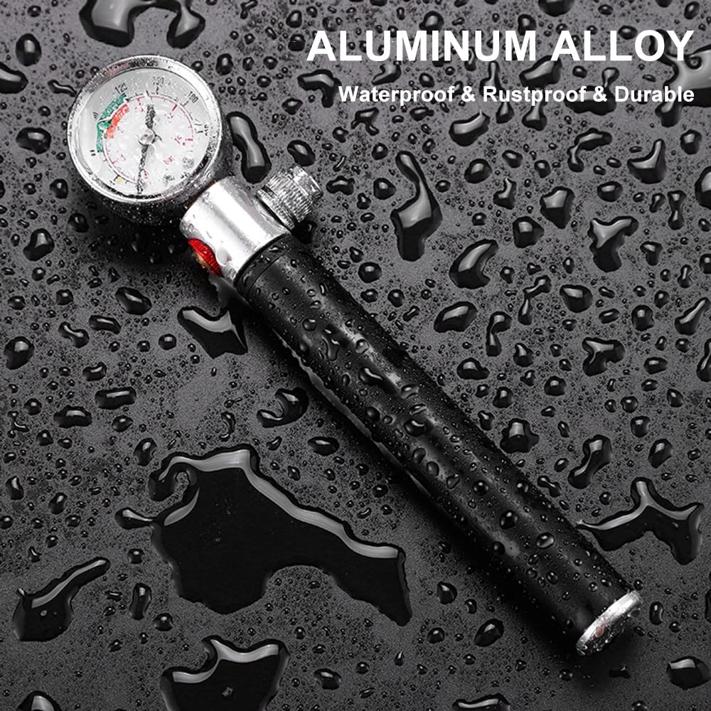 Mini Ballpumpe mit Manometer, Tragbare Sportball-Luftpumpe aus Aluminiumlegierung mit Aufblasnadeln für Basketball, Fußball, Fußball, Rugby, Volleyball und andere aufblasbare Bälle