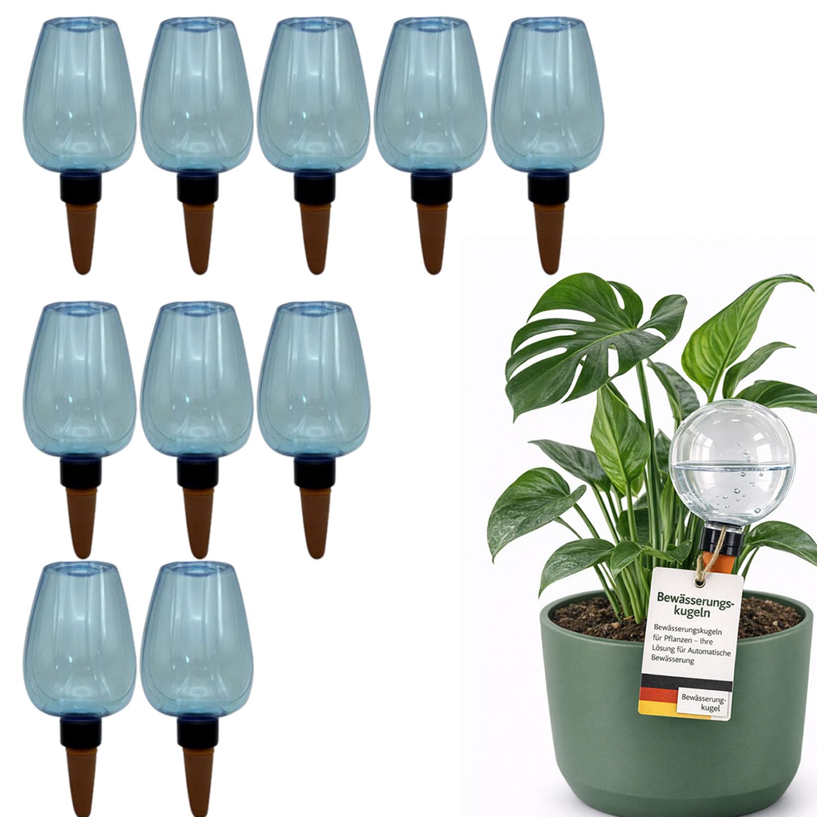 Generisch Bewässerungskugeln für Zimmerpflanzen, 500ml/350ml Bewässerungskugeln Ton für Balkonpflanzen Zimmerpflanzen Outdoor, Tonspitzen Pflanzen Selbstbewässerung (Blau-10, 350ML)