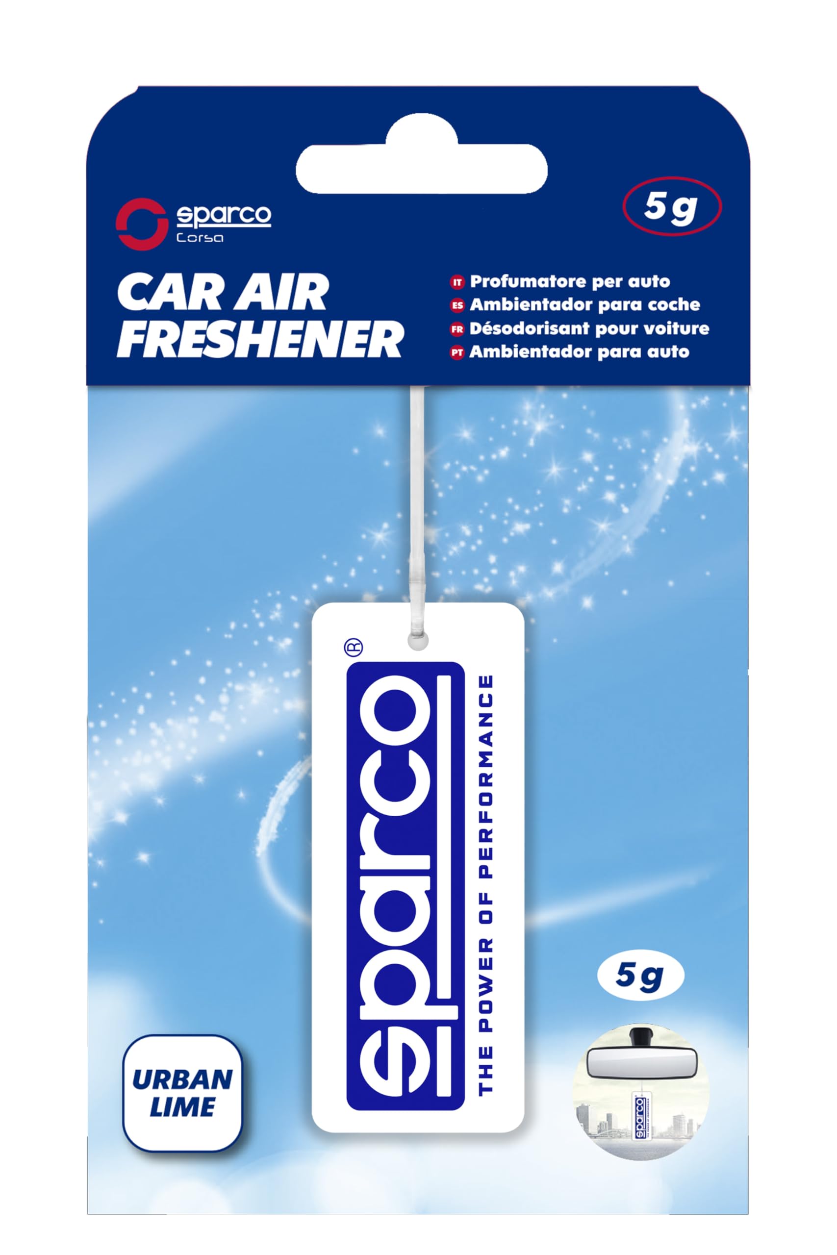 Sparco Cellulose Car Air Freshener with Hanging Hook, Urban Lime Fragrance, Fresh Citrus Scent with Lime Notes, Up to 30 Days, 5 Grams
