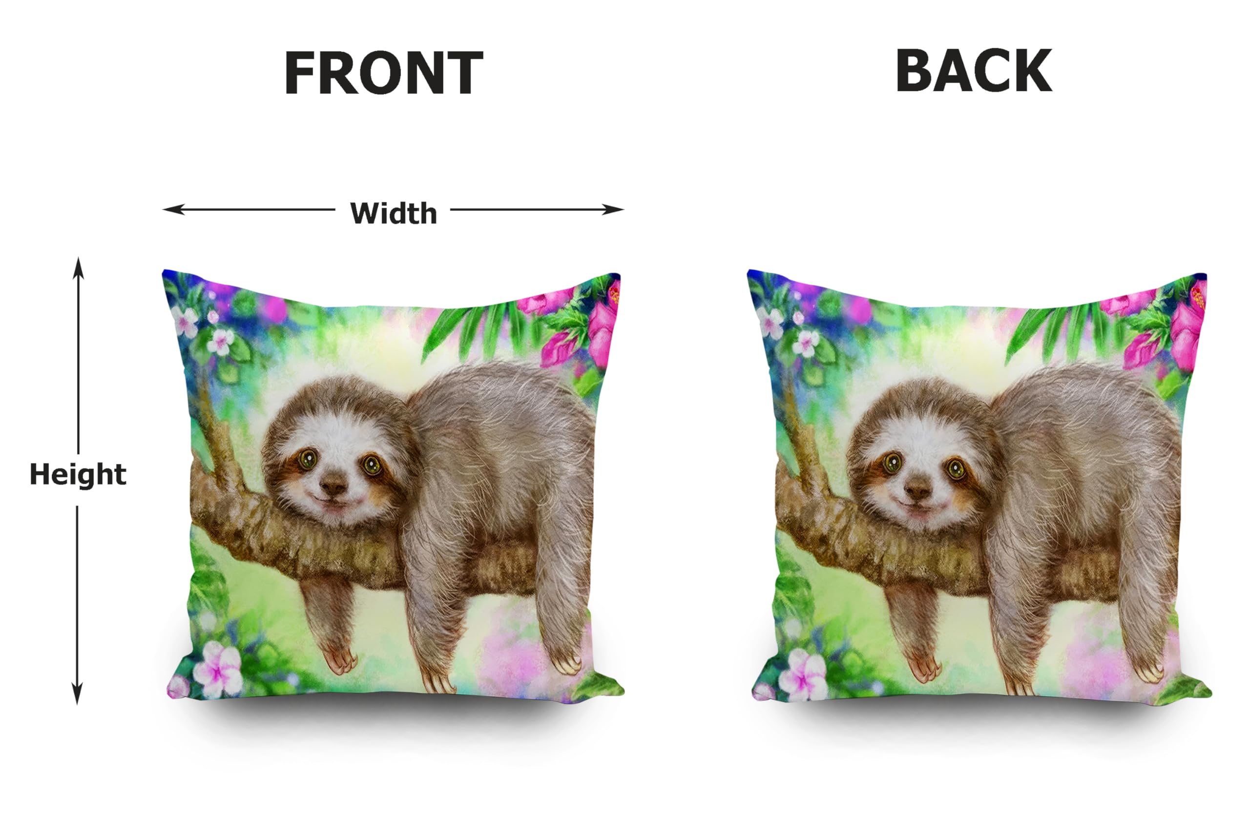 KUNQIAN Sloth Cushion Cover Sloth Tree Gift for Women Her Girl Cute Throw Pillow Case Ornament Outdoor Garden Animal Green Spring Decor Home Livingroom Couch Sofa 18"x18"(45x45cm) - Image 3