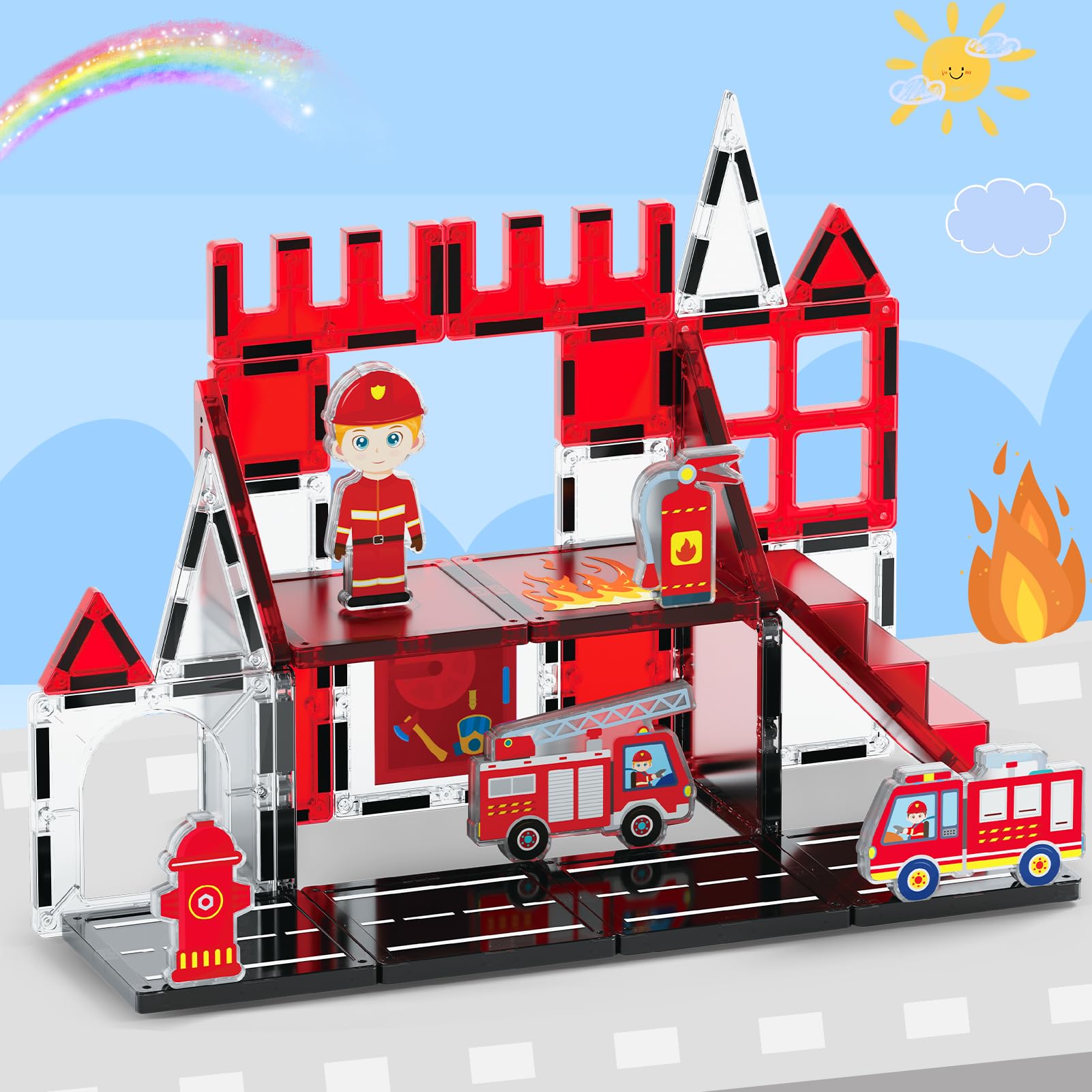 Jeu de construction dans la boîte Pompiers Écoiffier avec véhicules et figurine 45 pièces
