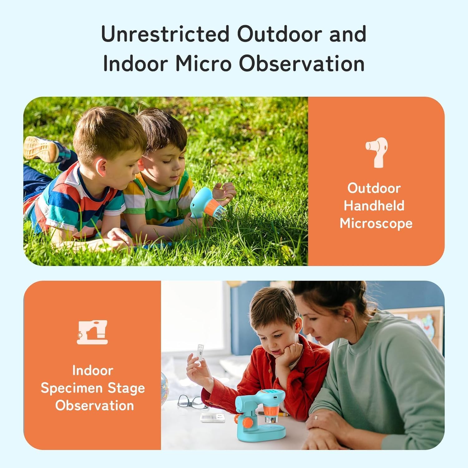 APEXEL 800X Digital Microscope for Kids & 2 in 1 Phone Camera Lens Kit