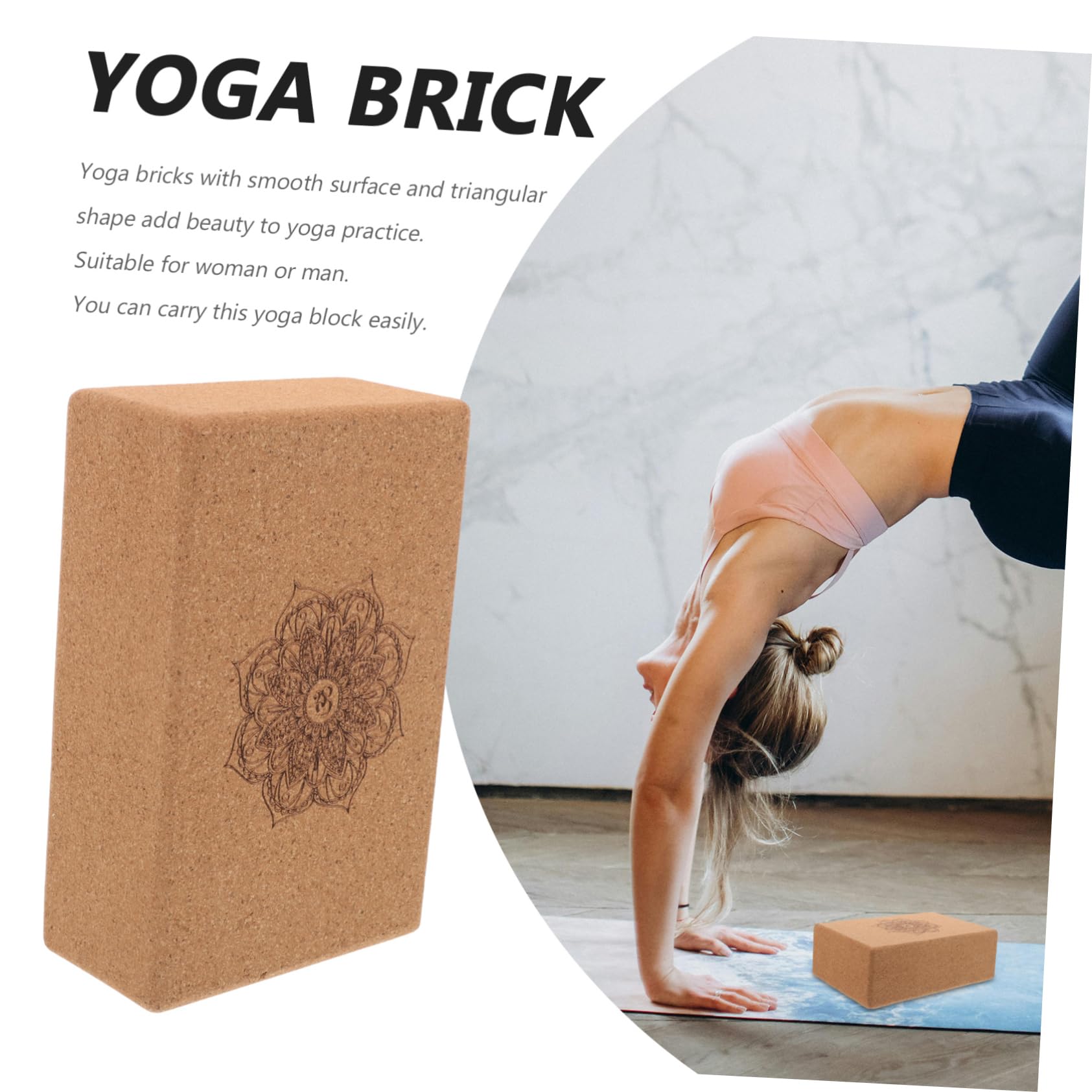 Bloque de Yoga de Corcho de Alta Densidad Triángulo | Patrón Mandala, para Entrenamiento Físico y Relajación Corporal, Uso Versátil en Práctica Diaria