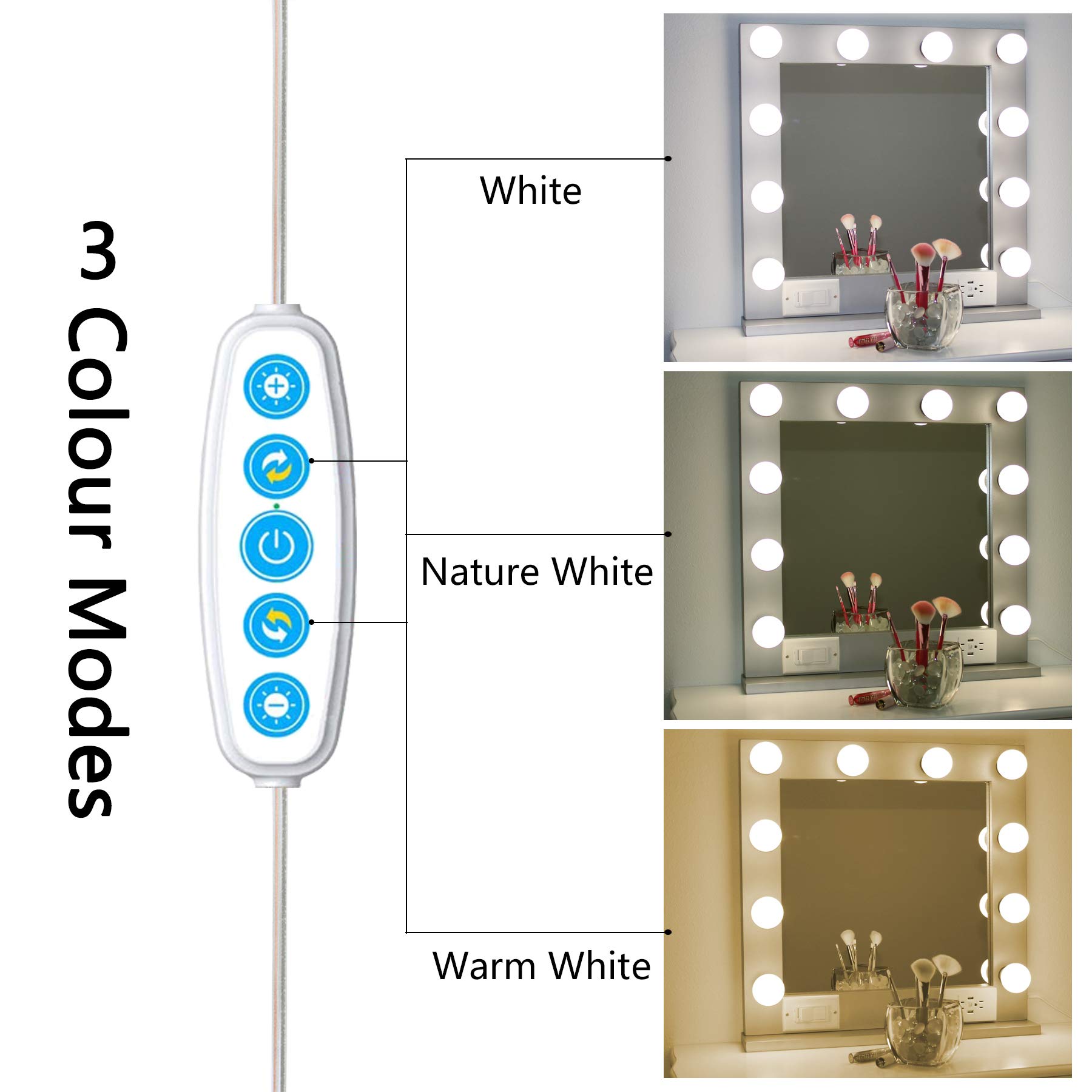 Anmossi Luci da Specchio da Tavolo per Trucco, LED Stile Hollywood con 10 Lampadine Dimmerabili,5 Livelli di Luminosità e 3 Modalità Colore, con Porta USB,3200K-6500K