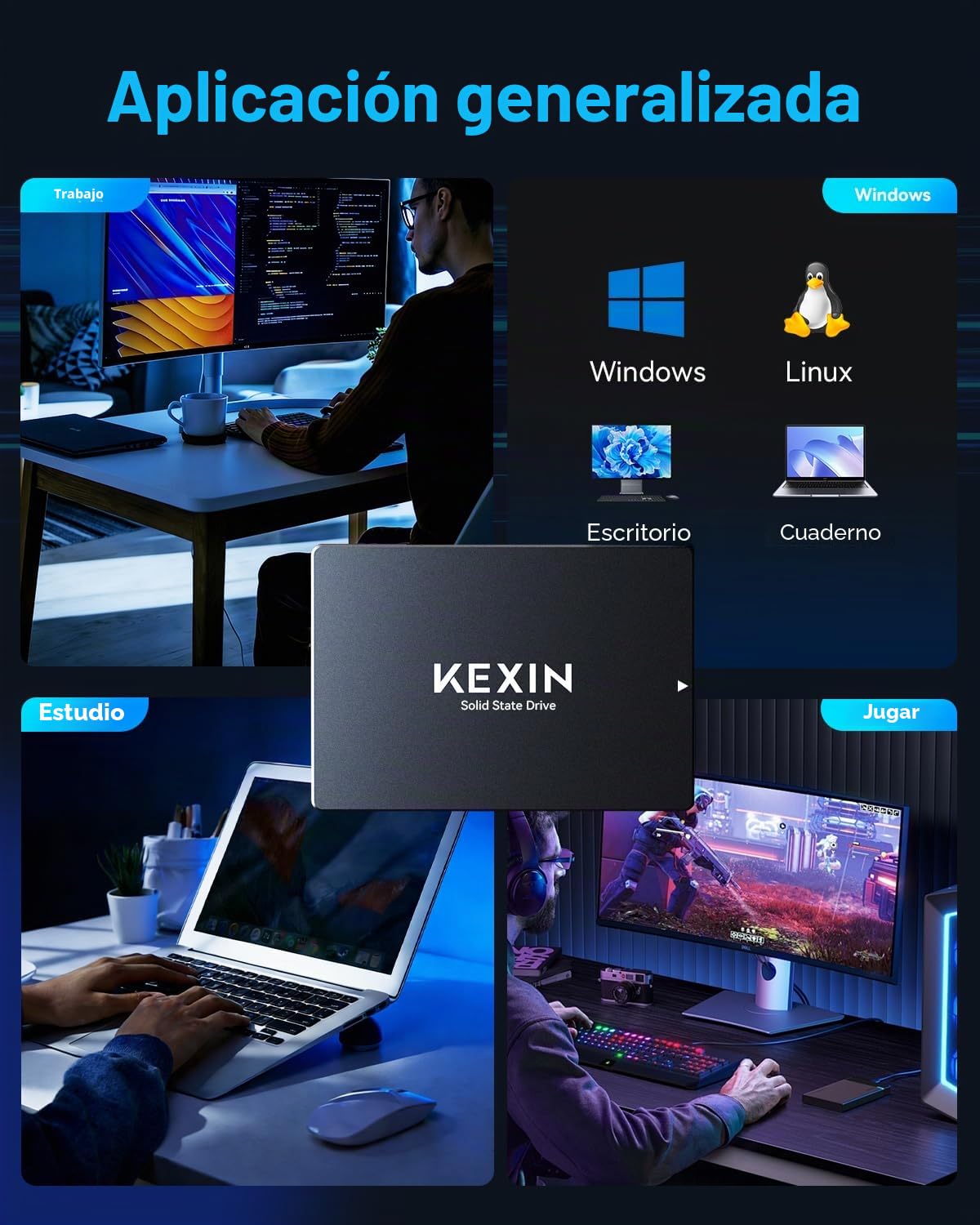 KEXIN SSD Interno SATA III de 2,5 Pulgadas, 64 GB: hasta 280 MB/s de Lectura y 250 MB/s de Escritura, SSD de Alta Velocidad para portátiles y PC de sobremesa