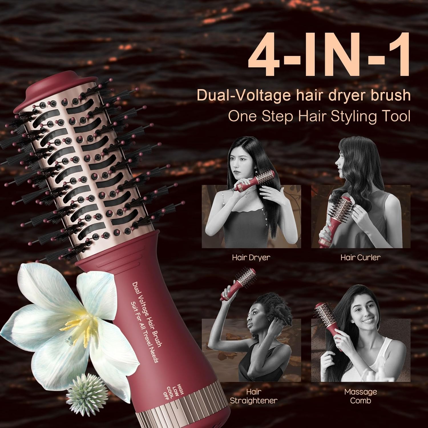 Gifts for Womans-Dual Voltage Hair Dryer Brush,Travel Hair Dryer,Dual Voltage Blow Hair Dryer Brush,European Blow Hair Dryer,110~240V Mini Portable Size for International Travel - Image 4