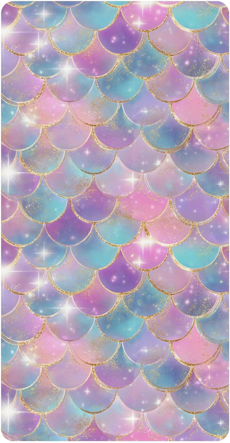 Ocean Mermaid Scales Magical Crib Sheets Soft Breathable Fitted Cotton Baby Crib Sheets Mattress Cover for Girl Boy, 52" x 28" x 9"