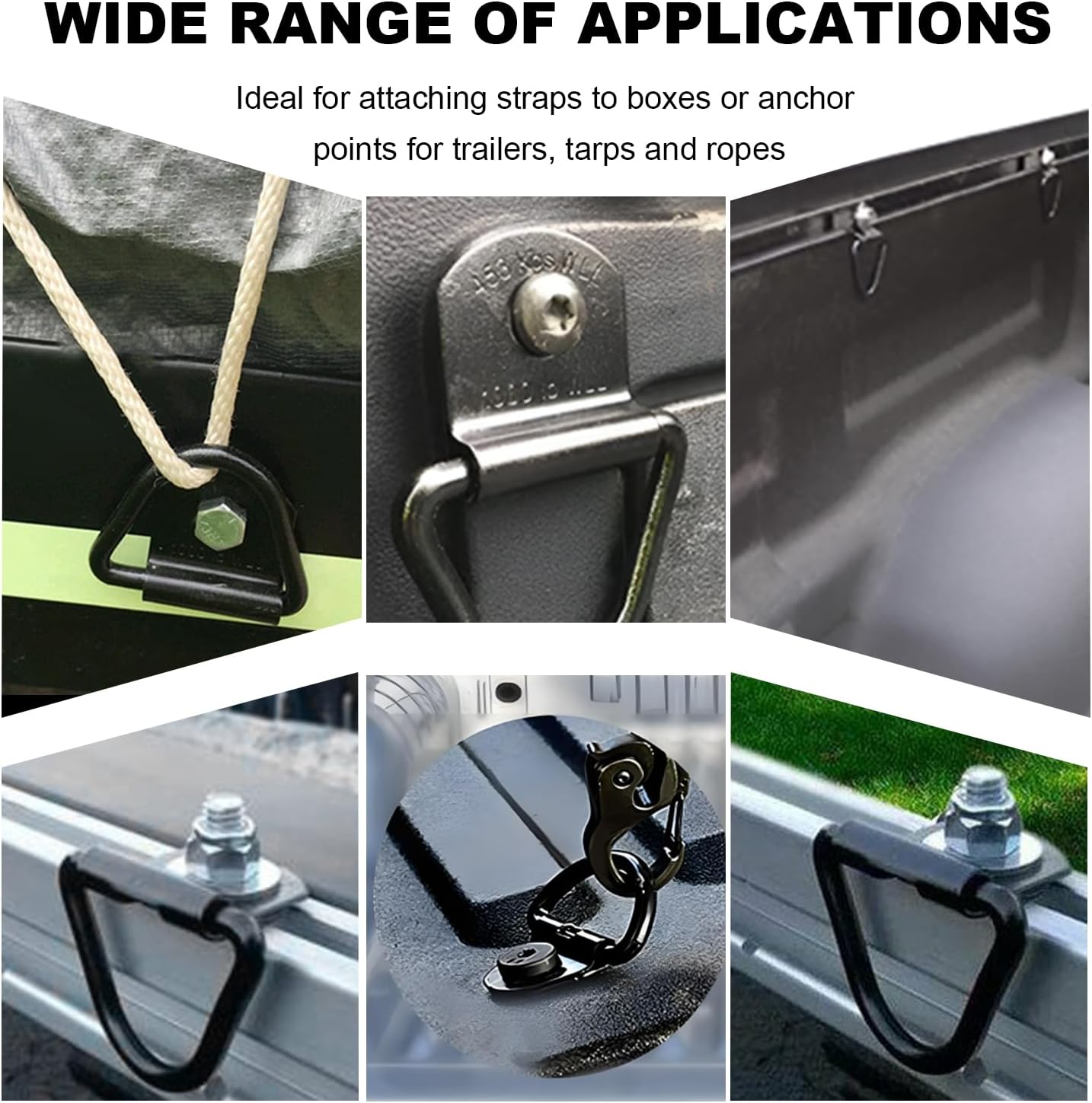 10 PCS Small Metal D-Ring Tie Downs, Heavy Duty Anchor Points Cargo Surface-Mount Hooks, D-Ring Anchor Lashing Ring for Loads on Case Cargo Boat Truck, Car Accessories (Black)