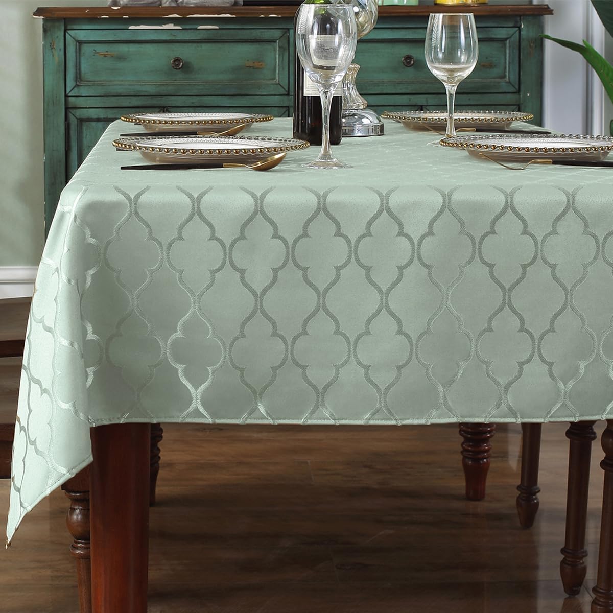 Jacquard Tablecloth Flower Pattern Polyester Table Cloth Spill Proof Dust-Proof Wrinkle Resistant Table Cover for Kitchen Dining Tabletop Decoration (Rectangle/Oblong, 60" x 84" (6-8 Seats), Gold)