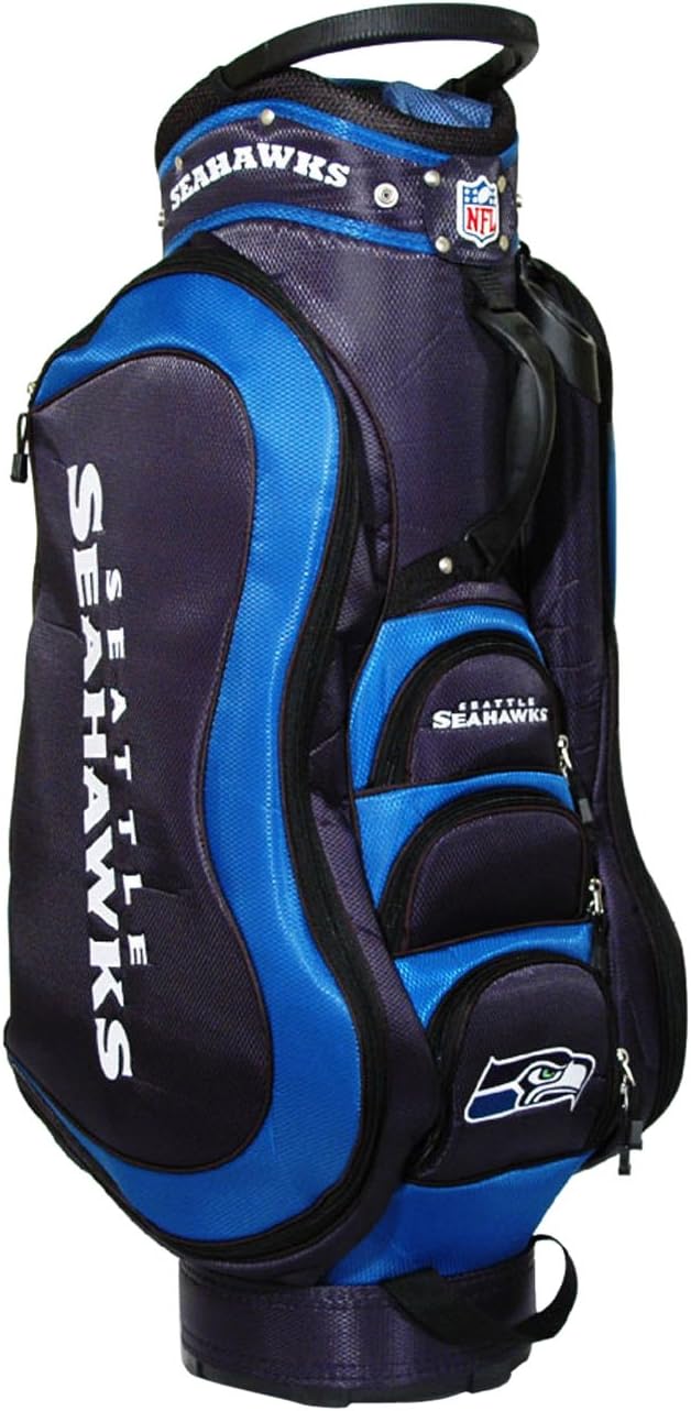 Team Golf NFL Medalist Golf Cart Bag, 14-Way Top with Integrated Handle & External Putter Well, 5 Zippered Pockets, Padded Strap, Umbrella Holder & Removable Rain Hood