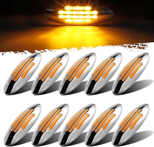 Partsam 10 luces de marcador lateral LED ovaladas de línea plana de 6-3/5 pulgadas, color ámbar, 18 diodos sellados con enchufe de bala, montaje