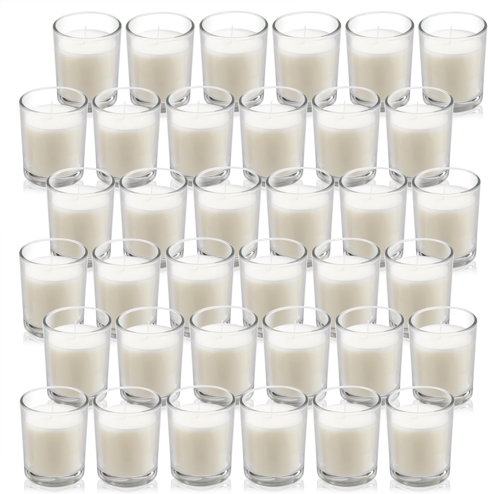 Housecret 36 Pack Warm White Unscented Clear Glass Filled Votive Candles. Han...