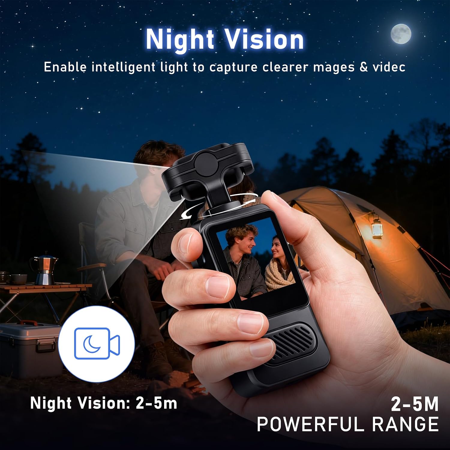 2K Body Camera with 180 Rotatable Lens, 1.54 inch Screen Wearable Video Recorder Bundle Includes 64GB TF Card, Card Reader, Lanyard, Motion Detection Loop Recording for Security