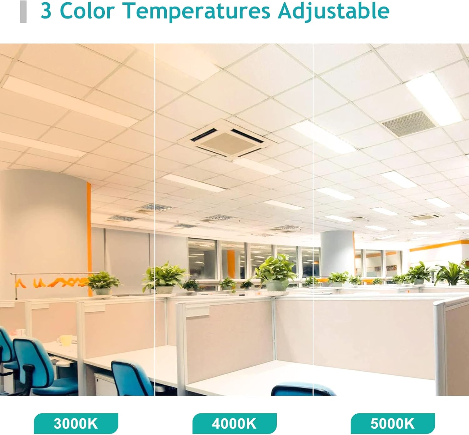 1x4 LED Flat Panel Light 5000K 4000K 3000K - 1x4 LED Troffer Drop Ceiling Light Fixture, 0-10V Dimmable, 100-277V, ETL Listed, 4 Pack