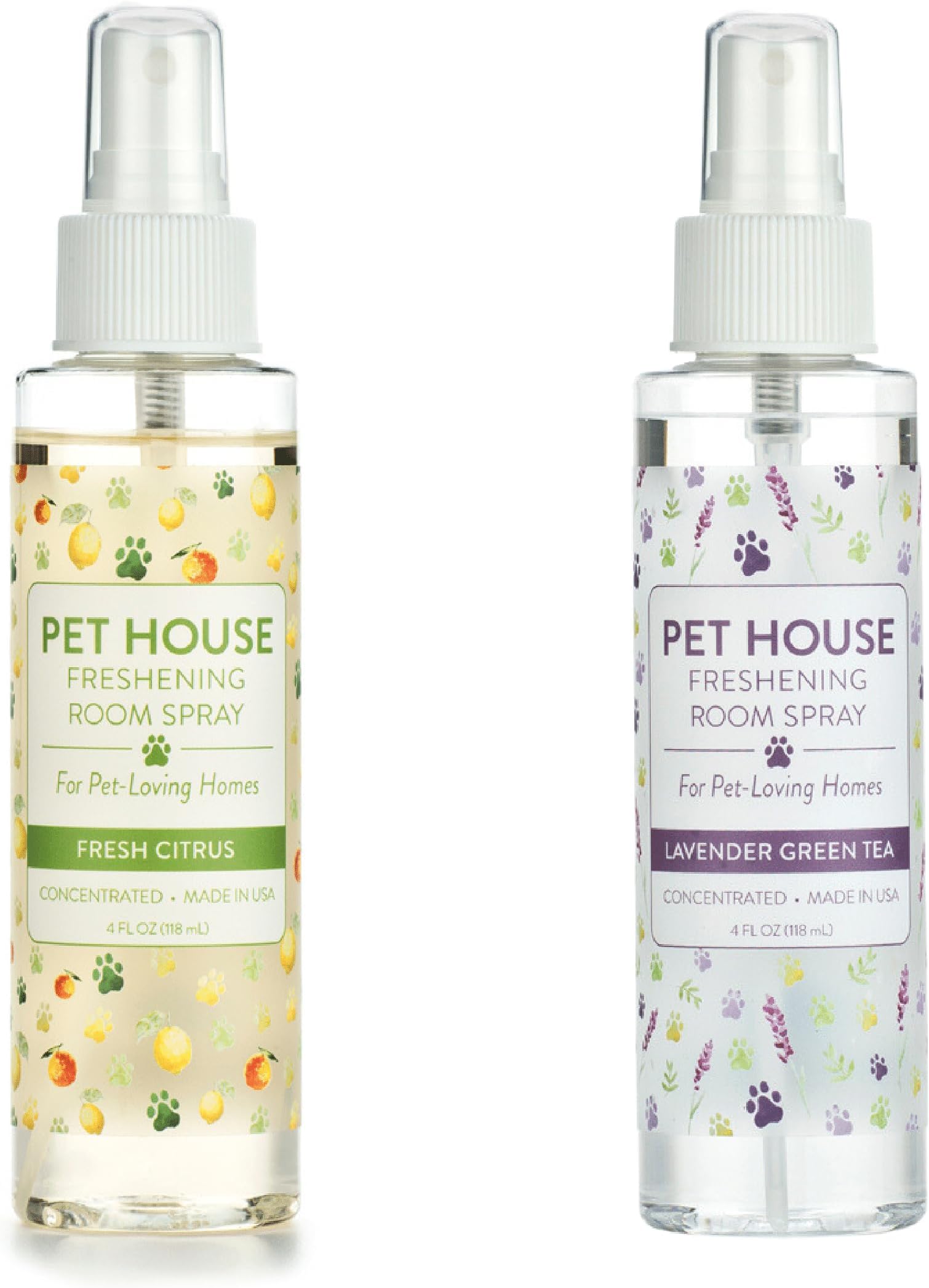Pet Air Freshener 4 OZ Concentrated Room Spray for Pet Odor, Lavender Green Tea and Fresh Citrus, Pack of 2
