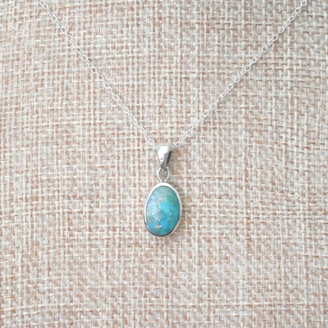 Natural Turquoise Pendant Necklace, 925 Silver Sterling Authentic Turquoise Stone - Image 2