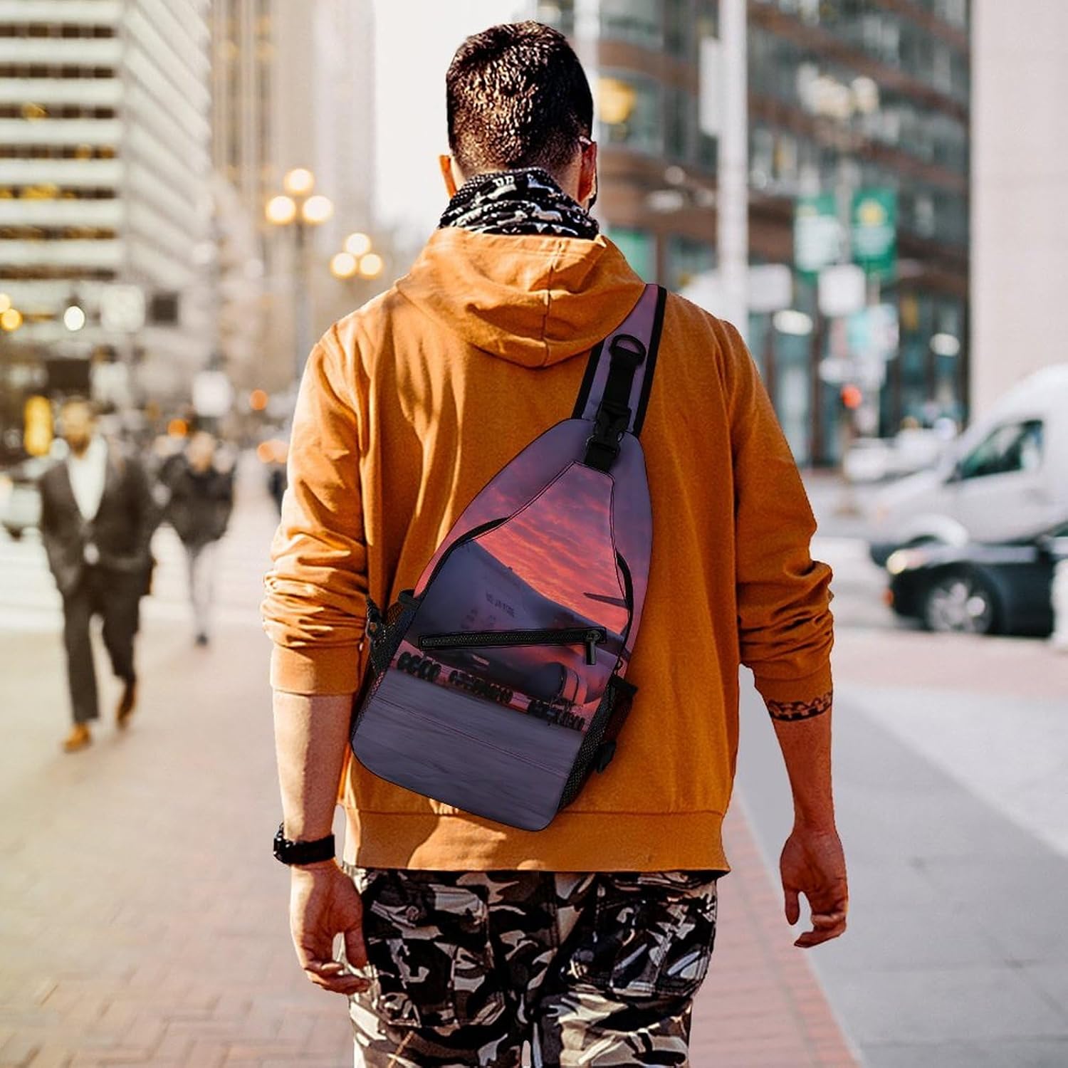 C-5 Galaxy Plane USAF Airplane Men Crossbody Sling Backpack Chest Bag | Travel Fanny Pack,Hiking Daypack,Print Shoulder Bags