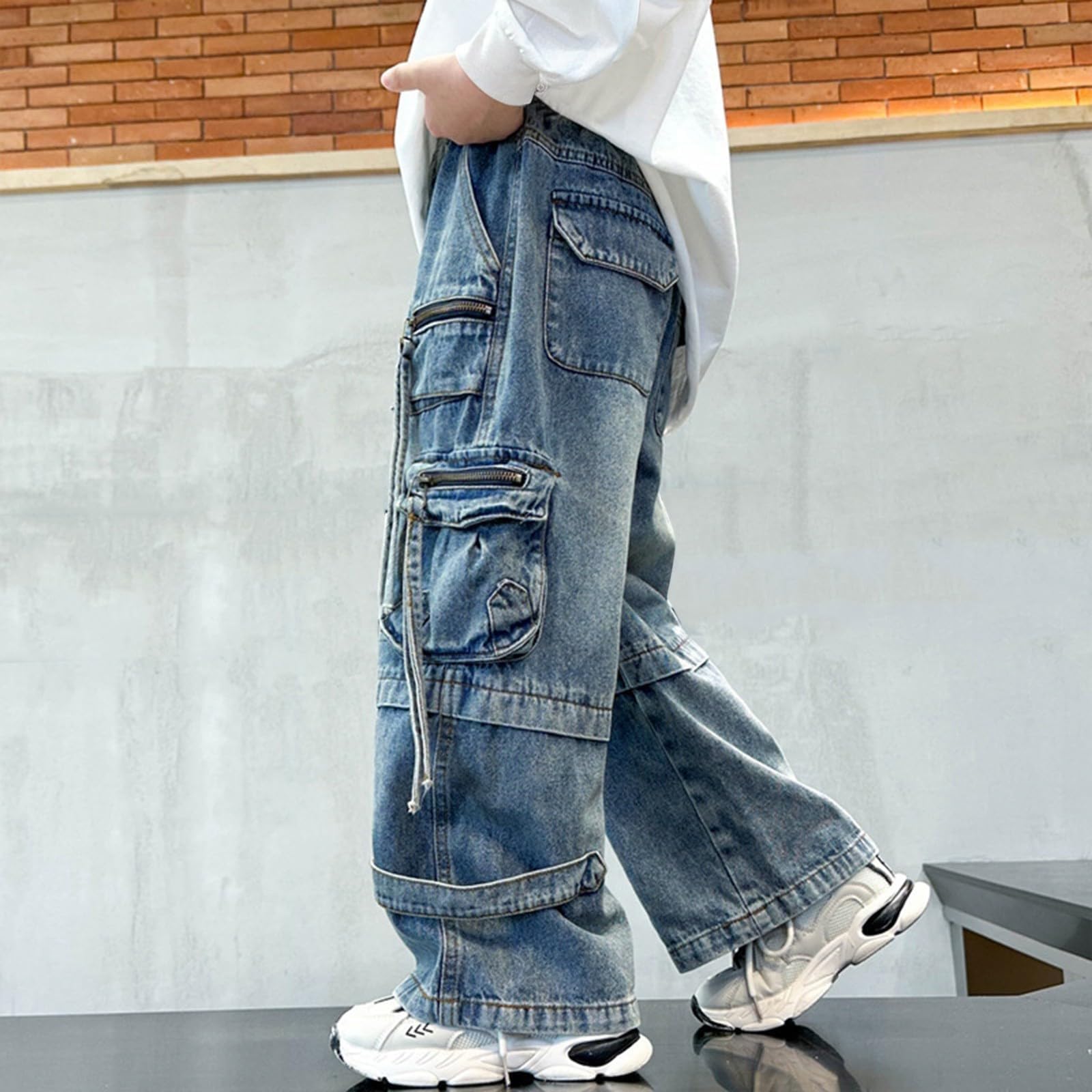 Pantalon Vaquero Invierno Niño Elastico Largo Baggy Pantalon Denim Niño con Goma Comodo Holgados Colegio Casual Lindo Otoño