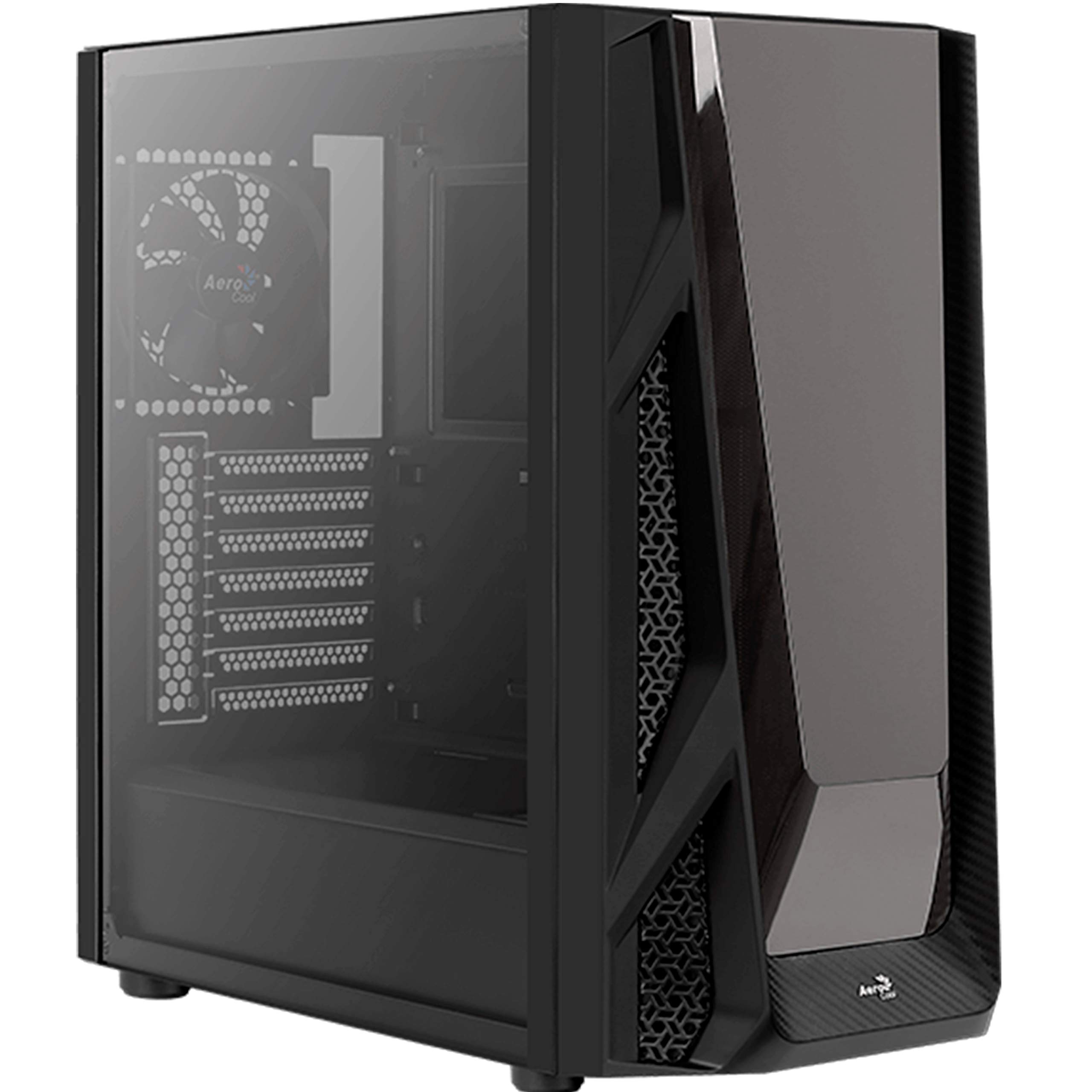 Aerocool NIGHTHAWK, PC EATX-Gehäuse, Gitterfrontdesign, Glasseite, schwarz
