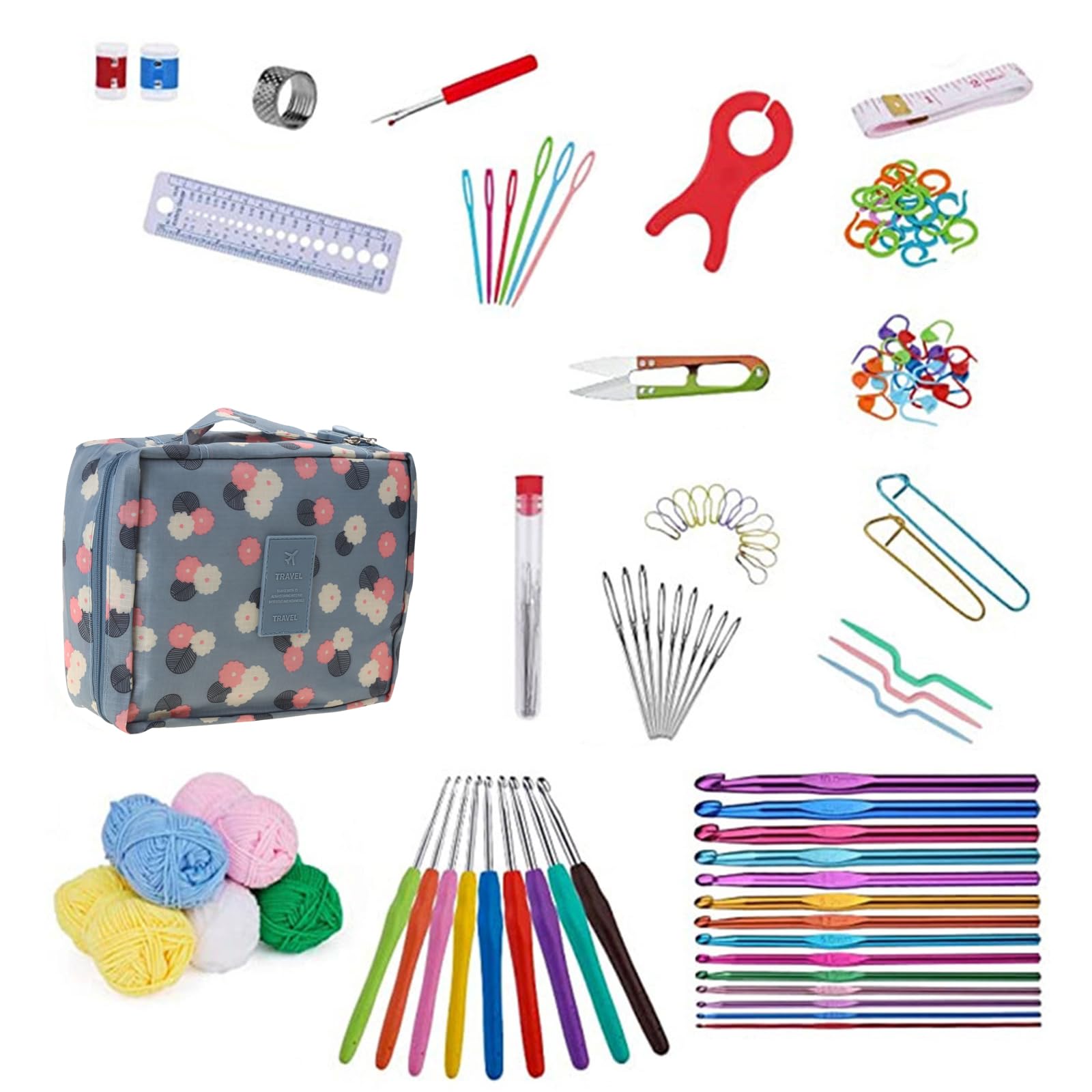 Ensemble de 107 crochets avec étui de rangement, accessoires de tricot, aiguille à crochet ergonomique pour la fabrication de sacs, gants, chaussettes, outils pour débutants, outils et accessoires de