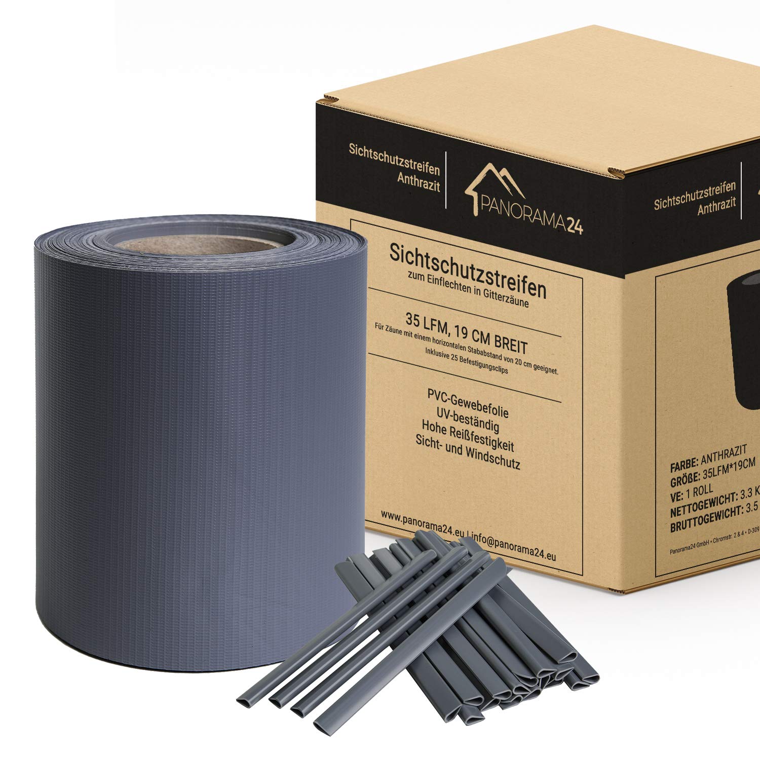 PVC Privacy Strips Hekfilm 50 M X 19 Cm Extra Dikke Ondoorzichtige Met 25 X Fixing Clips Anthracite Gpj50gy