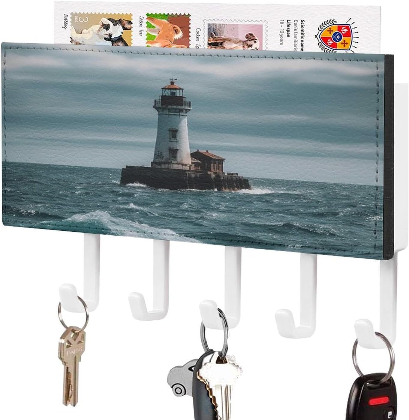 Wall Mounted Key Holder Lighthouse Printed Organizer Key Hanger Rack Mail Organizer Decorative Key Hook for Hallway Decor