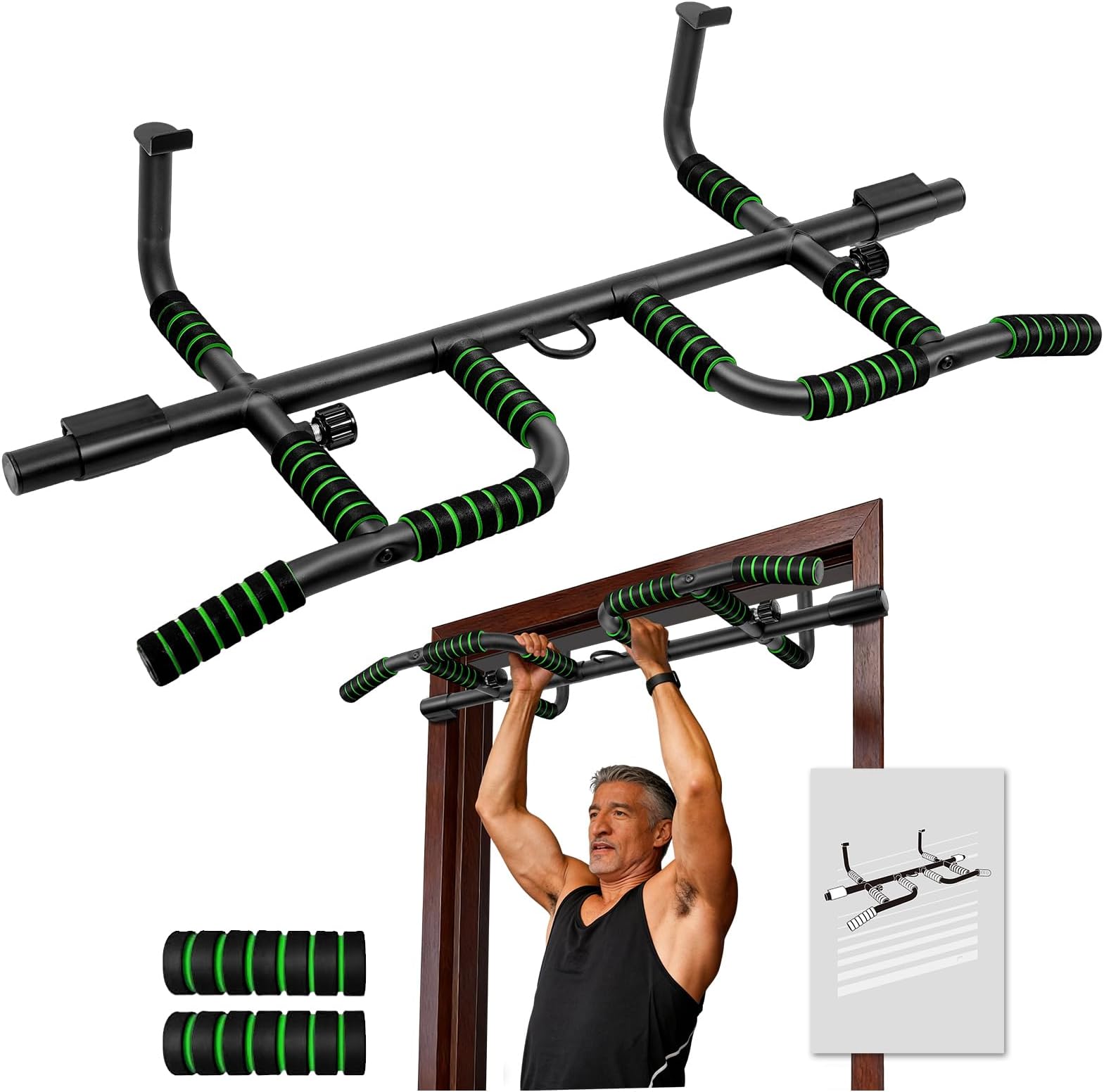 Upgrade Pull Up Bar For Doorway With Ergonomic Grip, Max Load 440 Lbs Foldable No Screws Pullup Bar For Home Gym Indoor Exercise Strength Training, Authorized Under US Patent