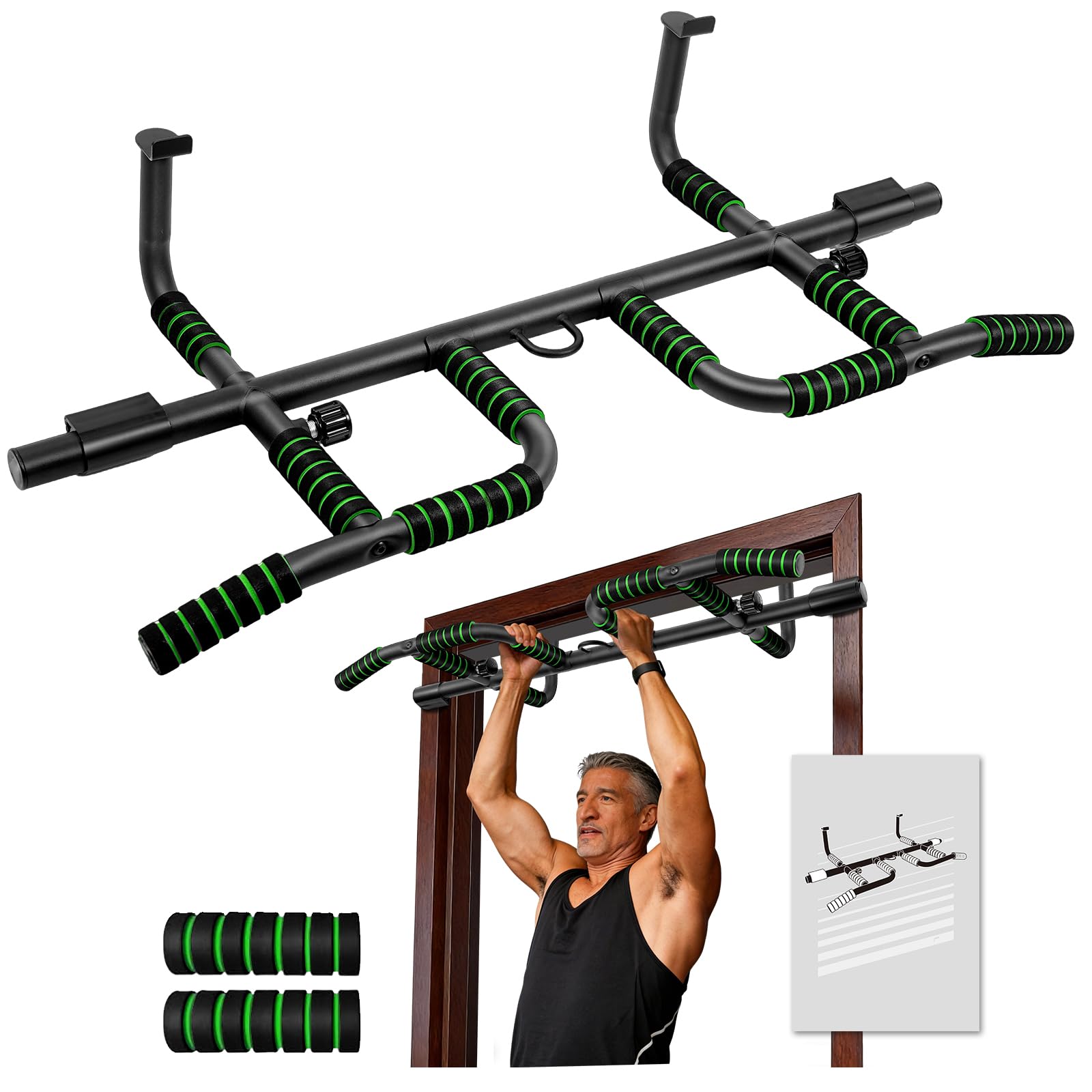 Upgrade Pull Up Bar for Doorway with Ergonomic Grip Max Load 440 lbs No Screws Pullup Bar for
