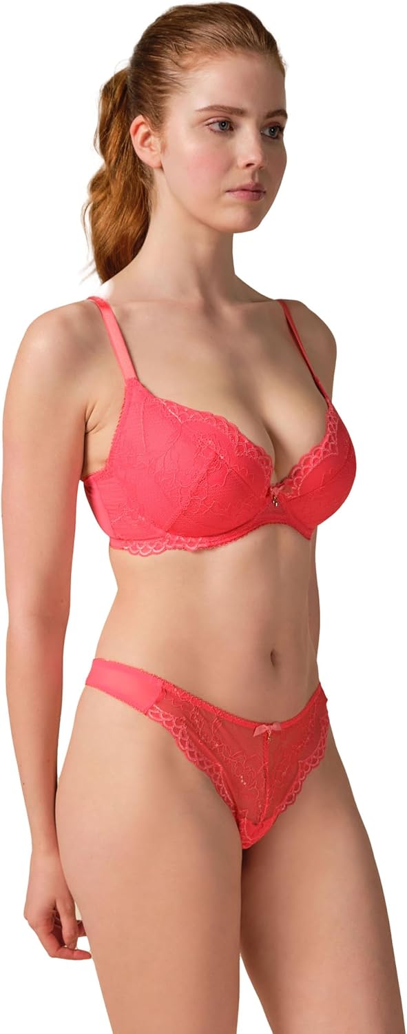 Gossard Women's Superboost Lace Padded Plunge Bra, 7711, Sugar Coral, 34FF