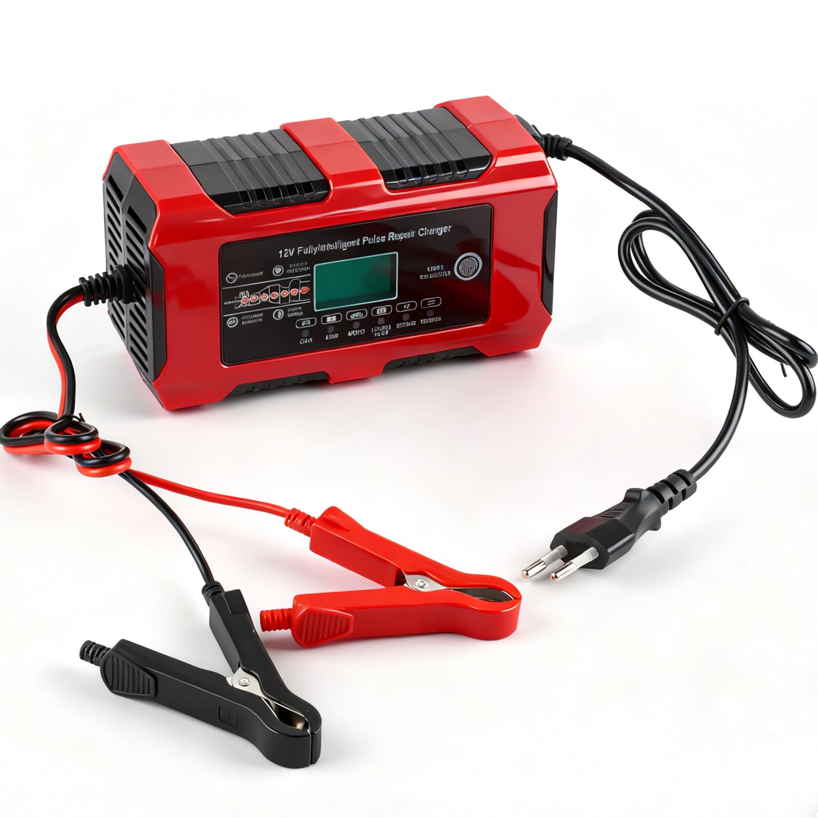 LIGBT Cargador de batería de coche 10 A, 12 V/24 V, cargador de batería inteligente totalmente automático, 7 niveles de carga con pantalla LCD, cargador de batería para coche, camión, moto