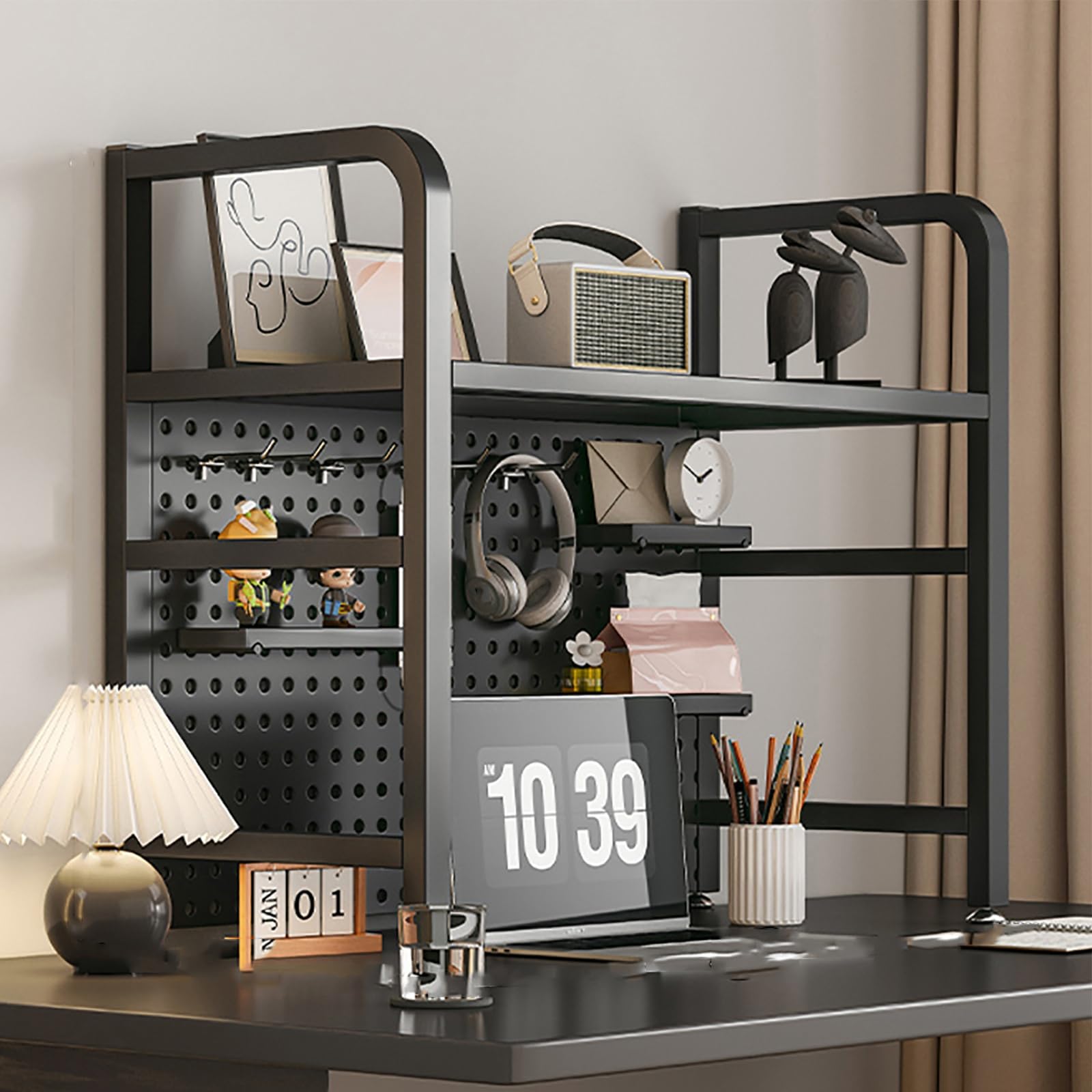 Étagère de bureau en métal 55 cm support moderne réglable pour rangement worpace et maison