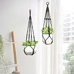 Mkono 3 Pack Macrame Plant Hangers Indoor Different Size Hanging Planter Basket Flower Pot Holder with Beads No Tassels 35"/29"/23", Medium, Black