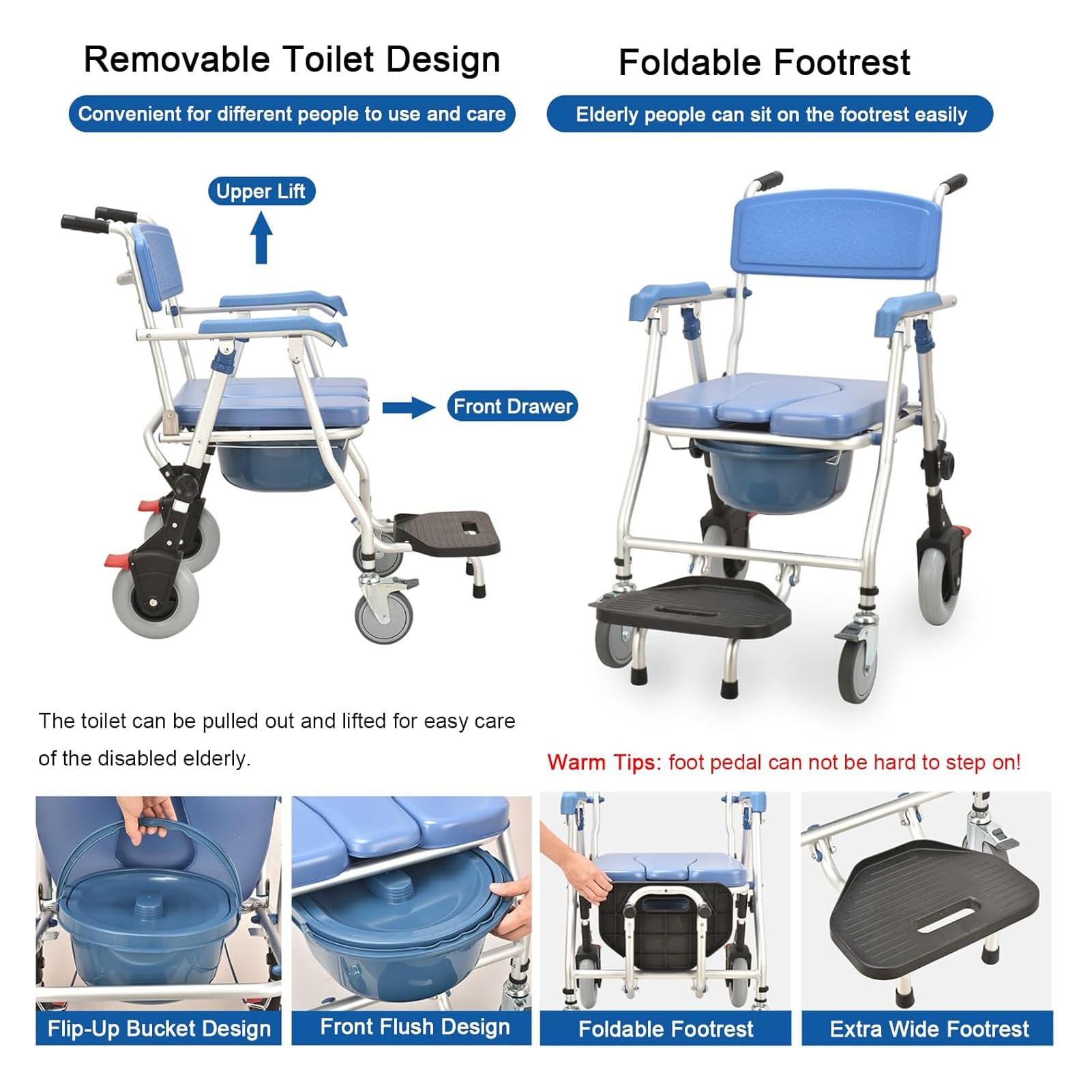 Silla con WC para Personas Mayores, Sillas para Ducha Personas Mayores, Silla Inodoro Ancianos, Silla Ducha Minusvalidos Plegable, para Discapacitadas, Carga Máxima 150 Kg