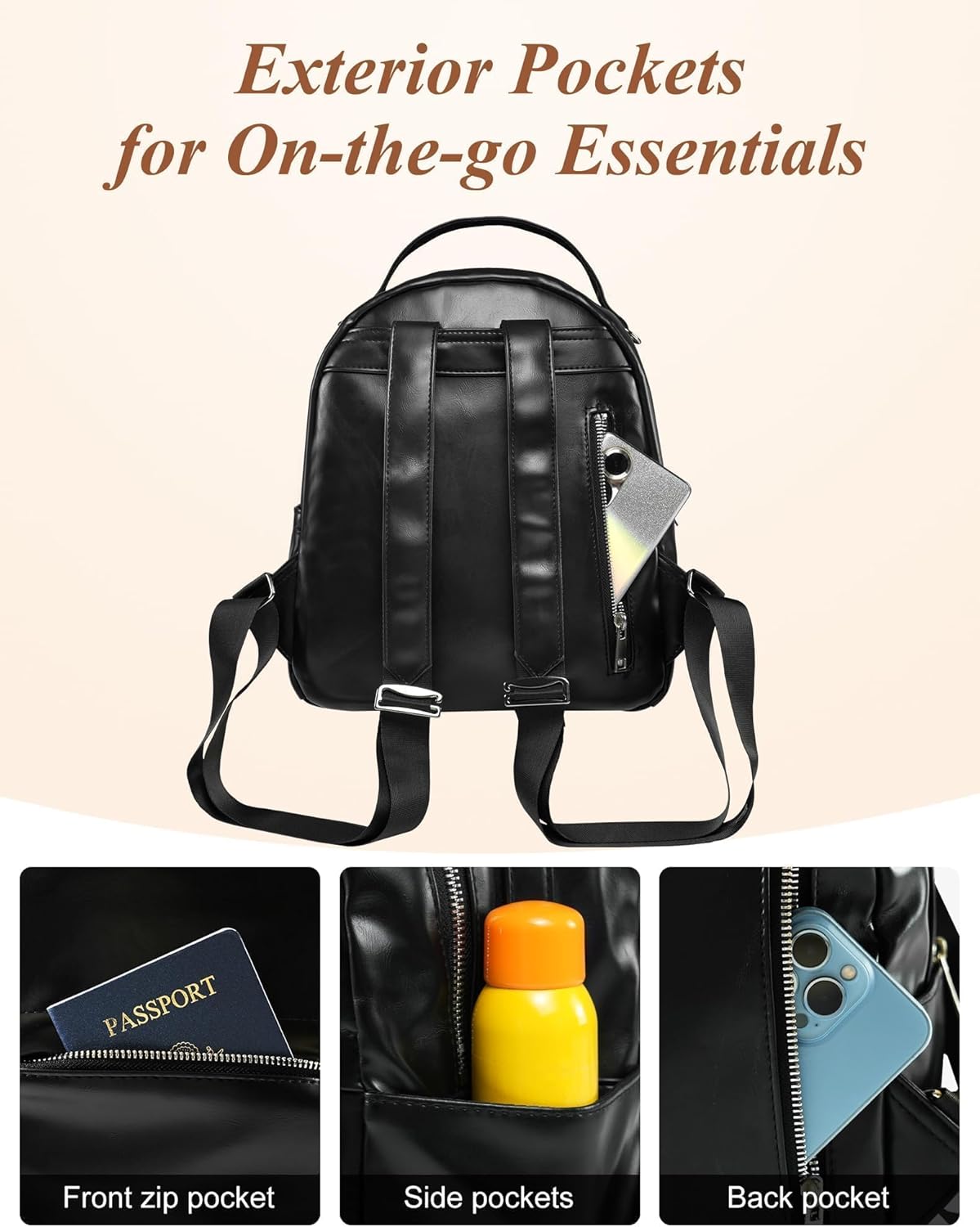 Fmeida Mini Backpack for Women Designer Vegan Leather Small Backpacks Purse Convertible Shoulder Bag Fashion Ladies Daypack w Tassel, Black