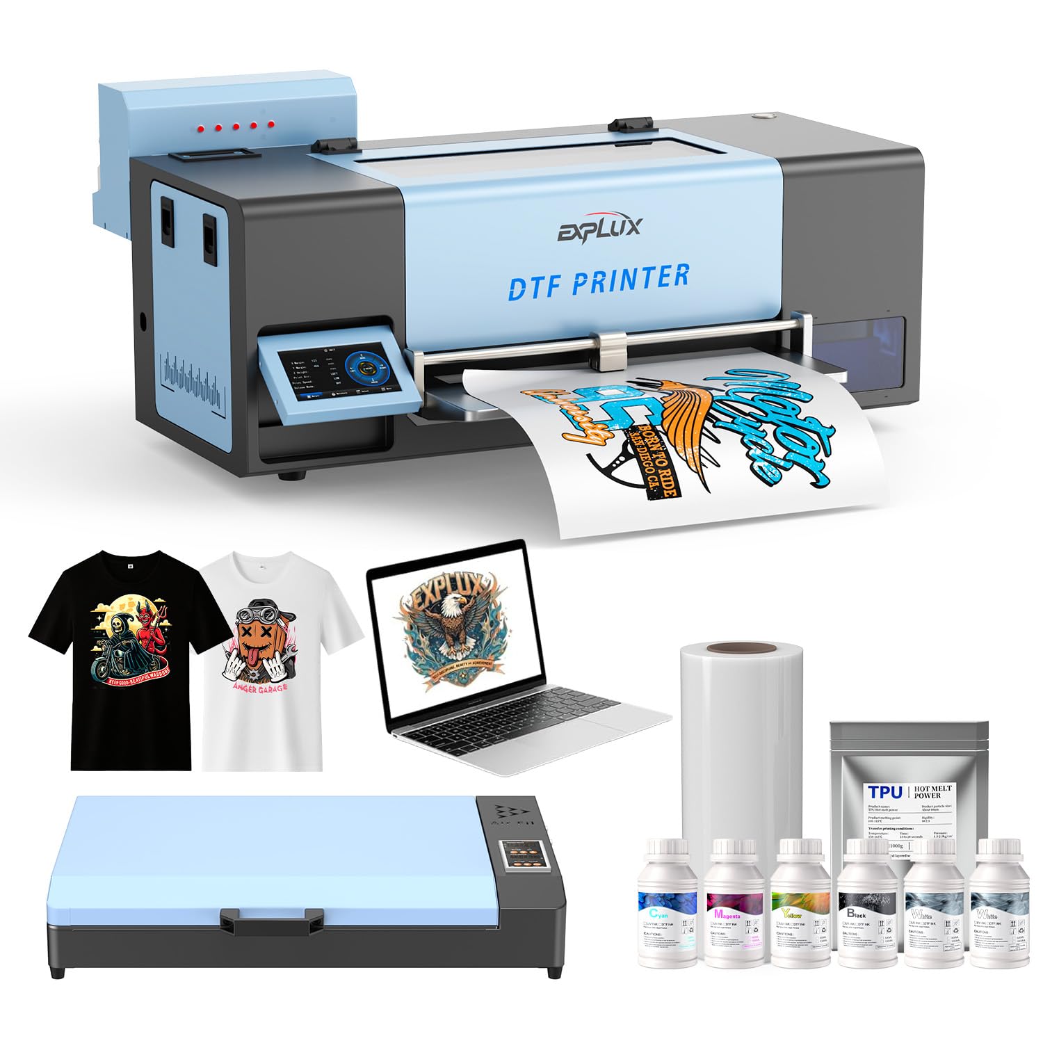 EXPLUX A3 DTF Printer XP600 Printhead S13 Bundle with Oven, Laptop